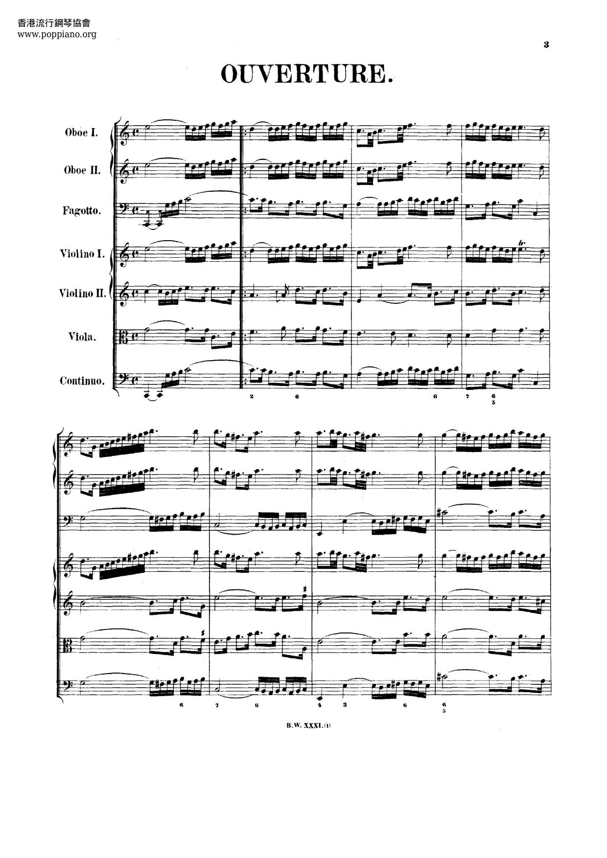 Orchestral Suite No. 1 In C Major, BWV 1066ピアノ譜