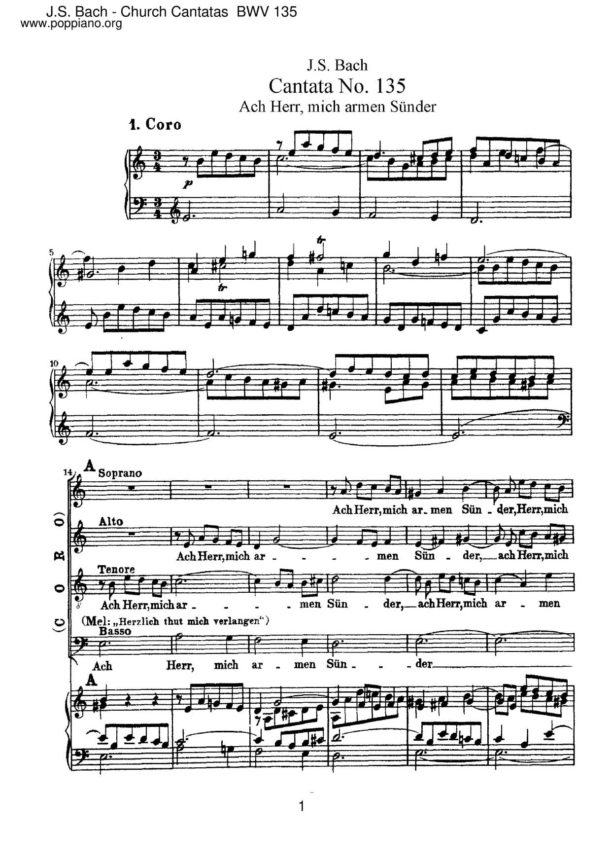 Ach Herr, Mich Armen Sünder, BWV 135ピアノ譜