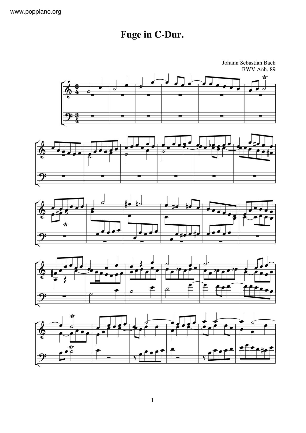 Fugue In C Major, BWV Anh. 89ピアノ譜