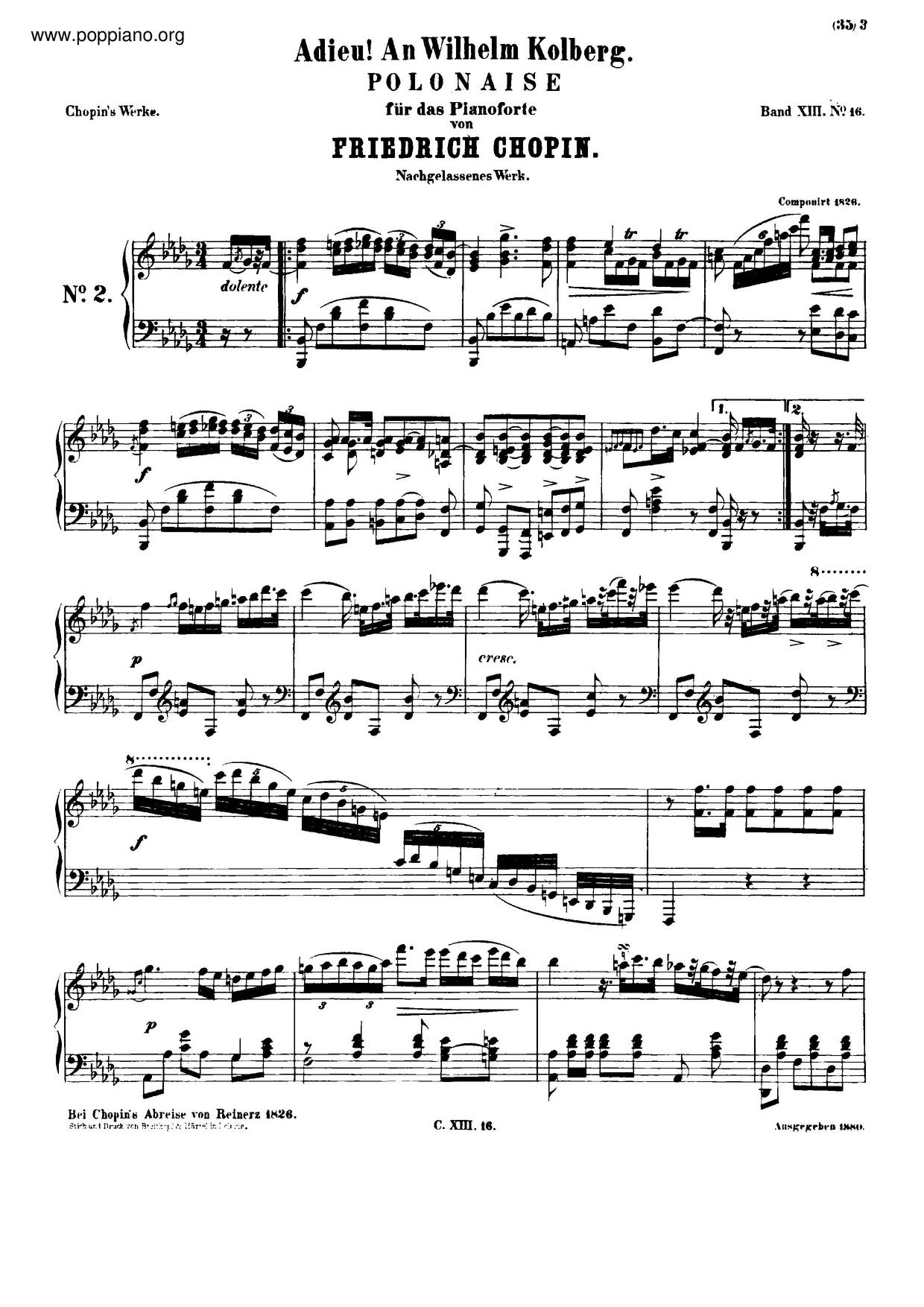Polonaise In B-Flat Minor, B. 13ピアノ譜