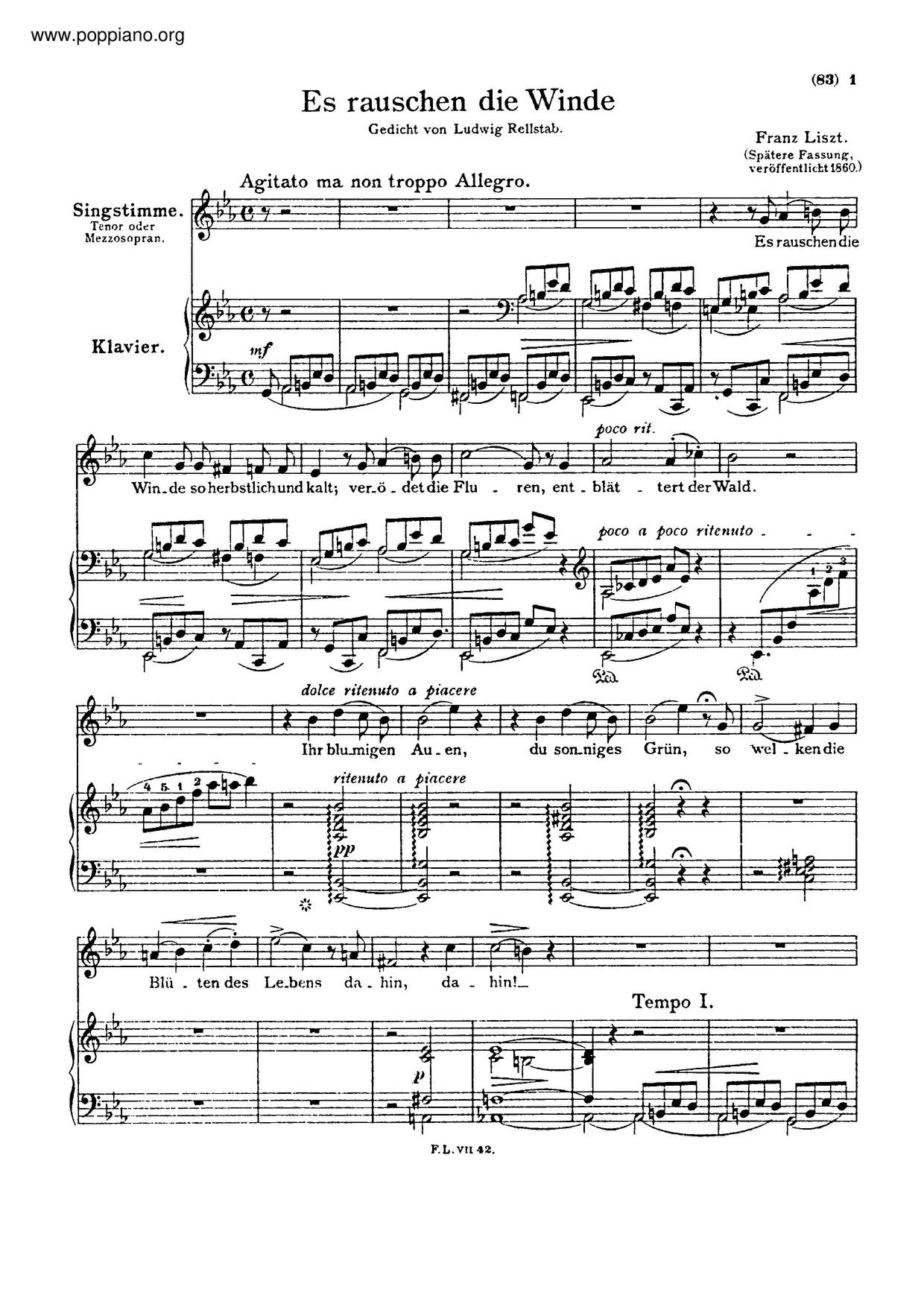Es Rauschen Die Winde, S.294ピアノ譜