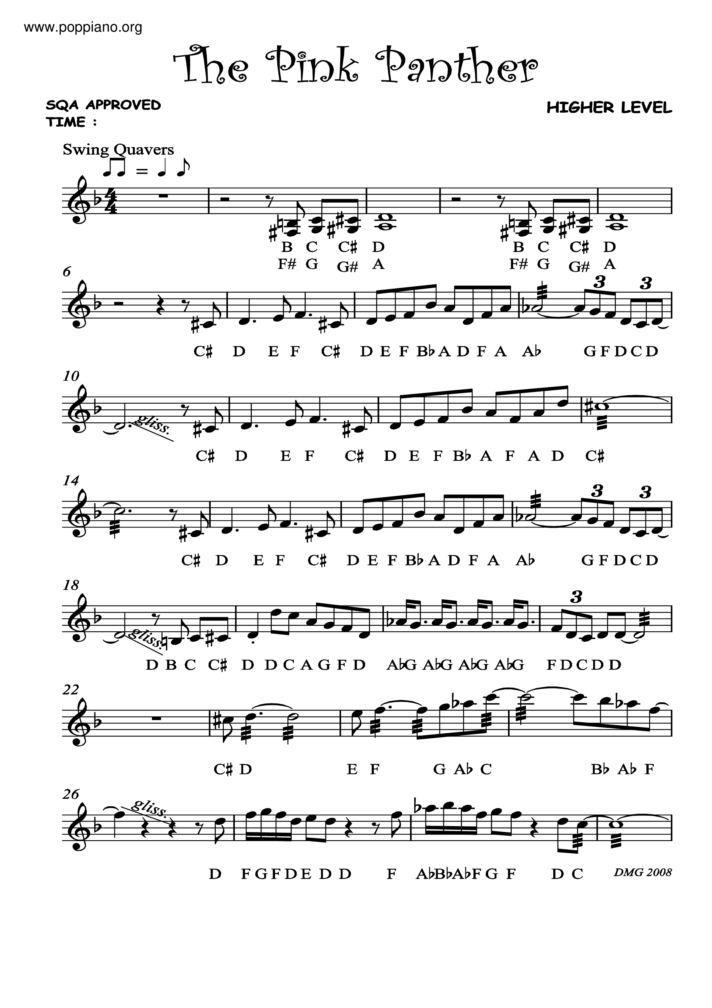 The Pink Panther Theme 傻豹ピアノ譜