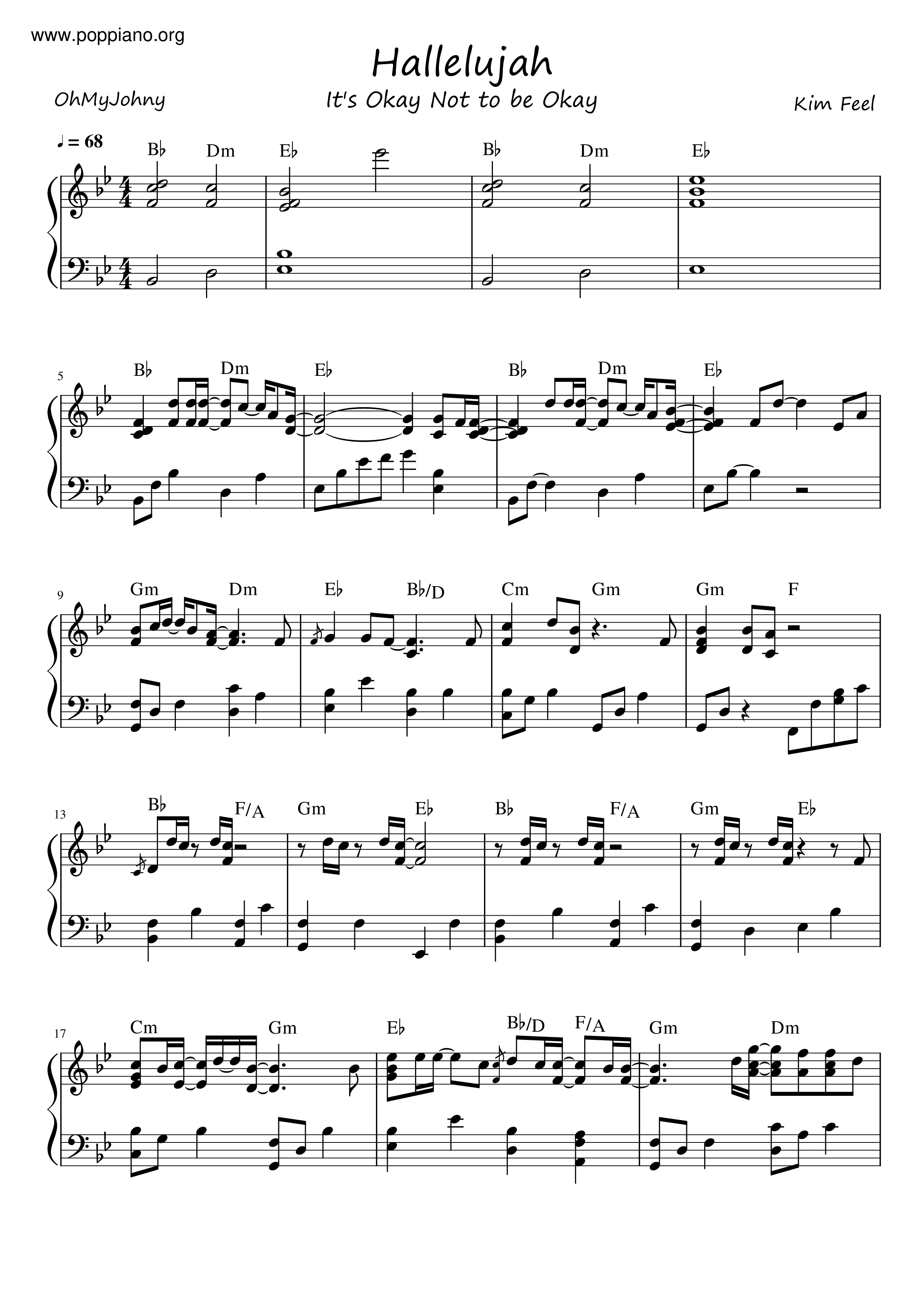 It's Okay To Not Be Okay - Hallelujahピアノ譜