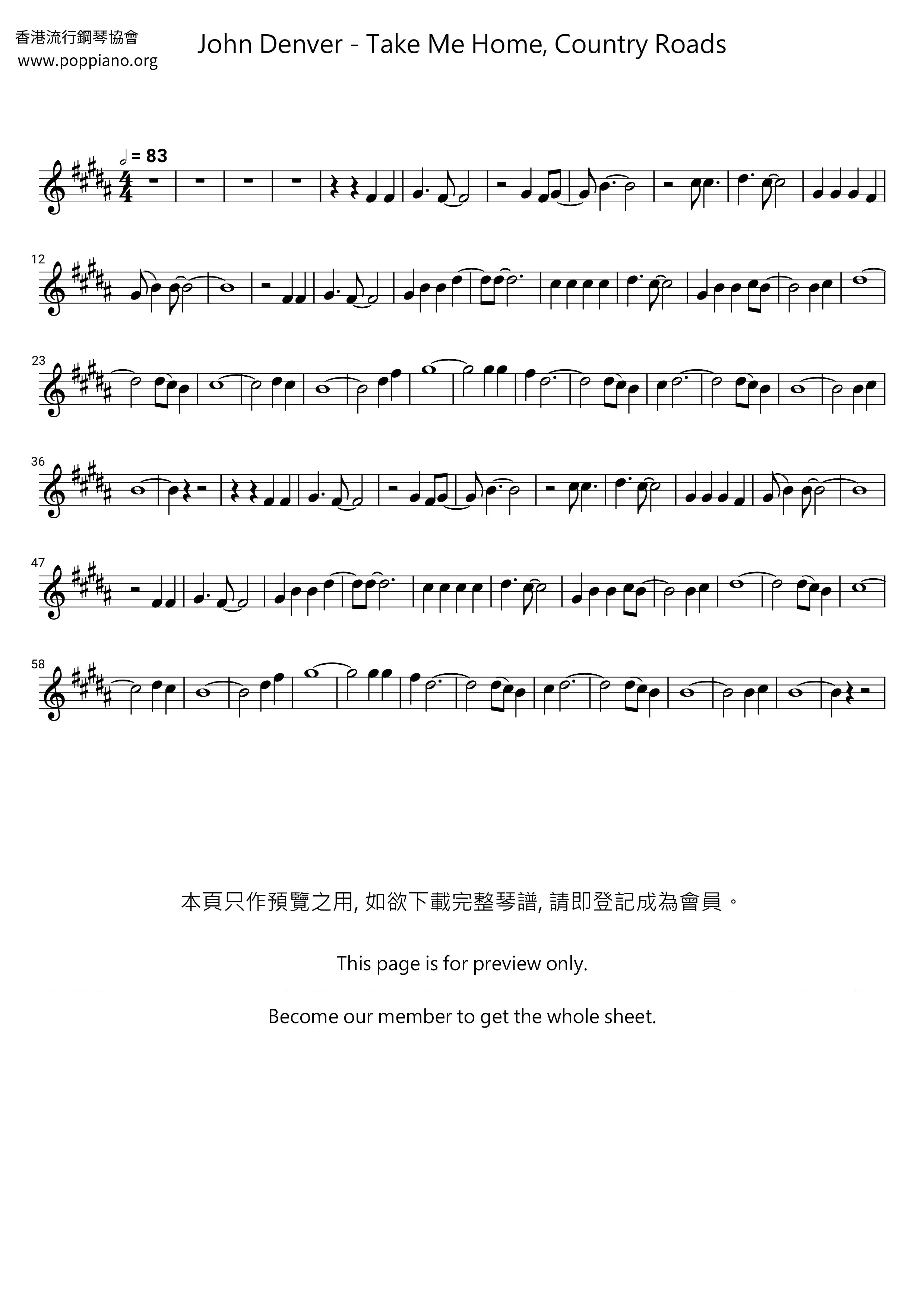 Take Me Home, Country Roadsピアノ譜