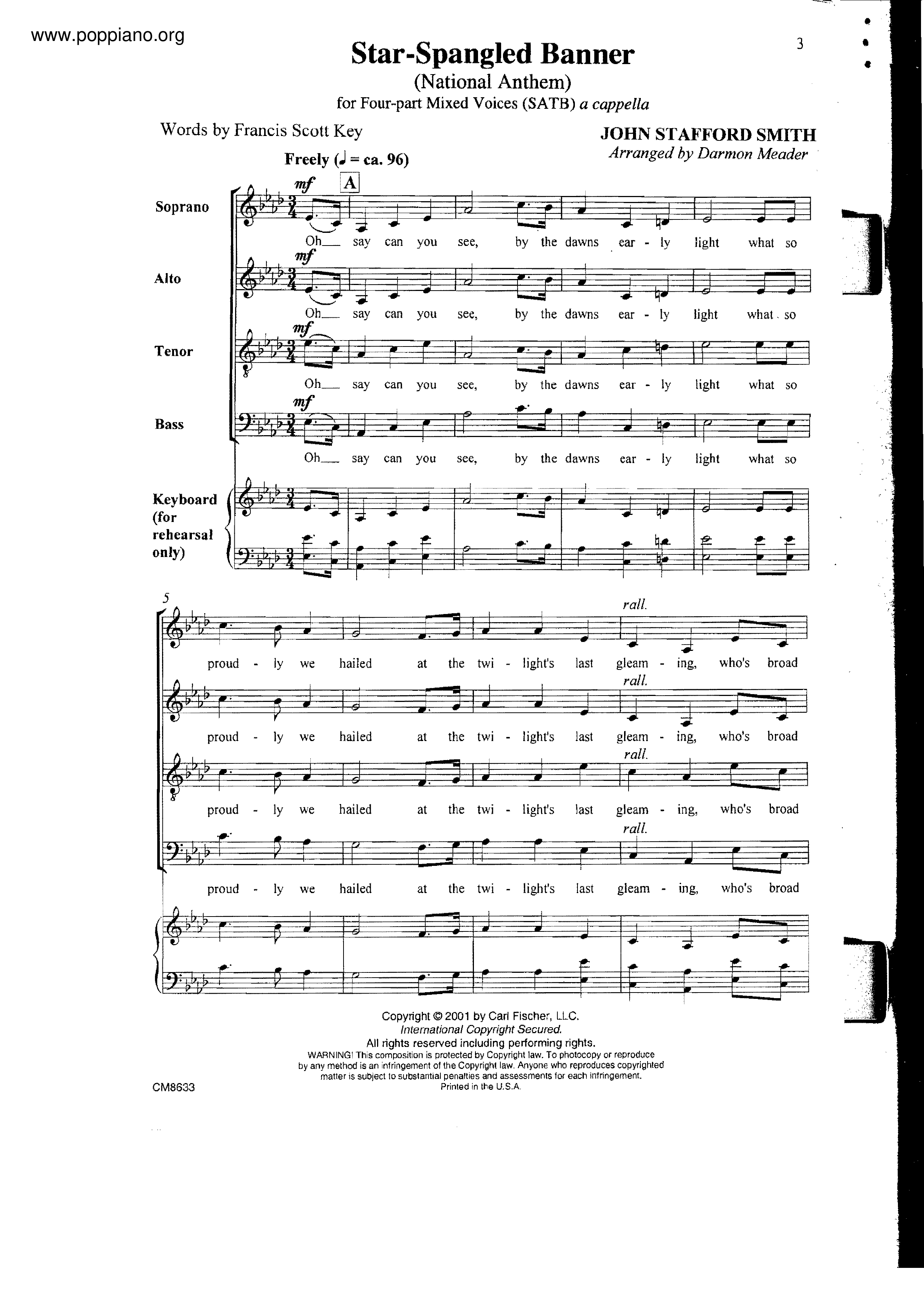 The Star-Spangled Banner (USA Anthem)ピアノ譜