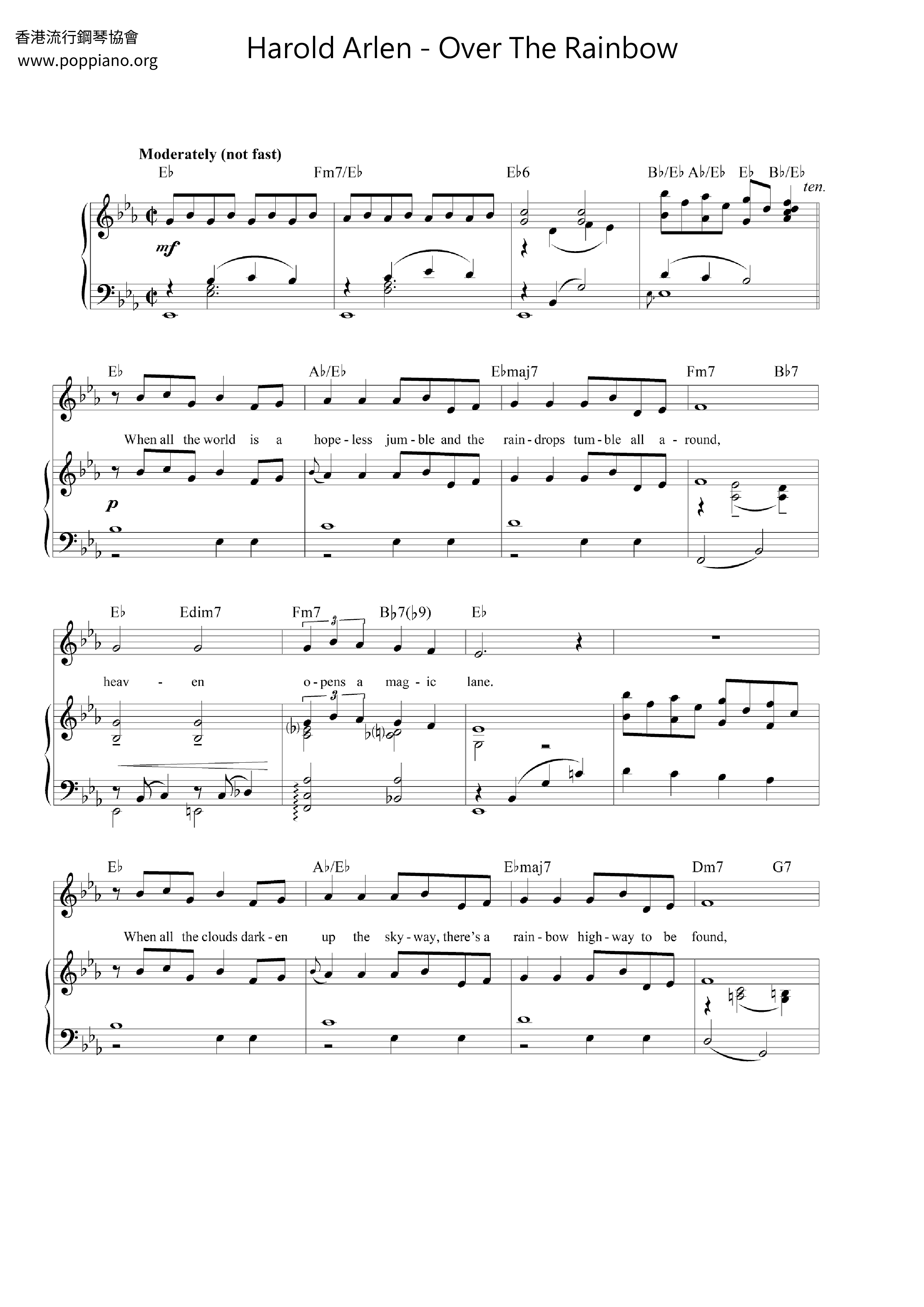 ★Harold Arlen Over The Rainbow ピアノ譜pdf 香港ポップピアノ協会 無料PDF楽譜ダウンロード gakufu ★Harold Arlen Over The Rainbow ピアノ譜pdf 香港ポップピアノ協会 無料PDF楽譜ダウンロード gakufu