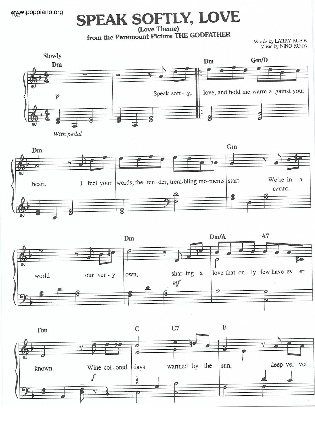 Love Theme From The Godfather (Speak Softly Love)ピアノ譜