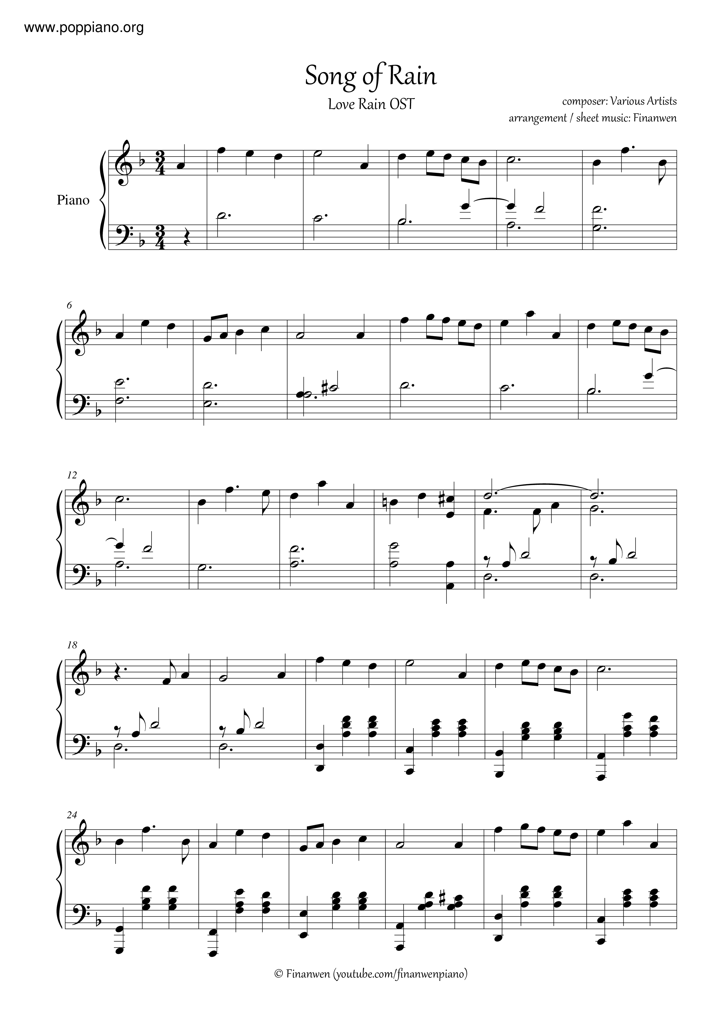 Song Of Rainピアノ譜