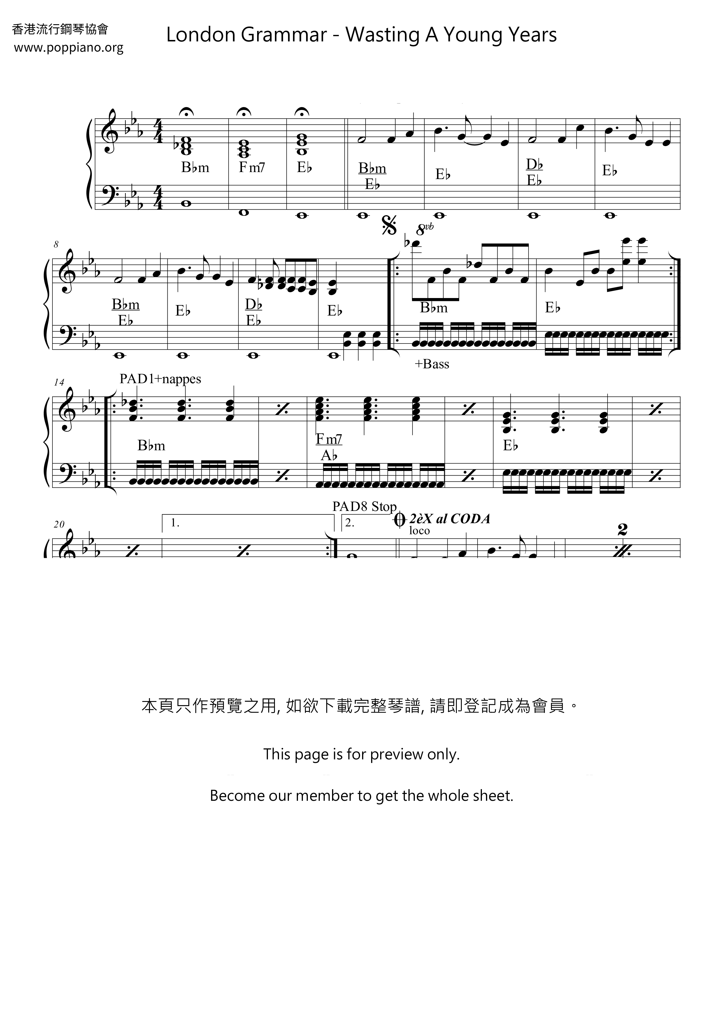 Wasting My Young Yearsピアノ譜