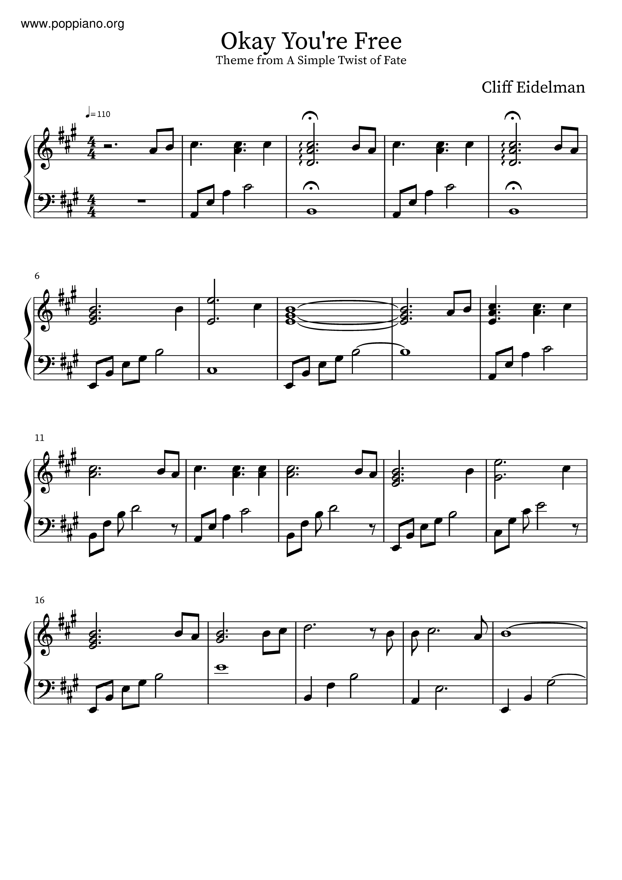 A Simple Twist of Fate - Okay You're Freeピアノ譜