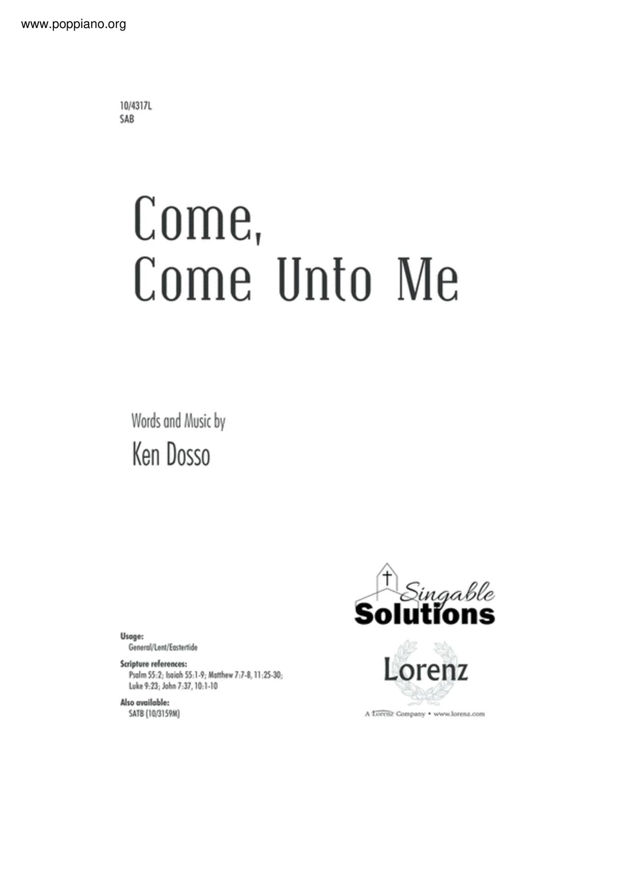 Come, Come Unto Meピアノ譜