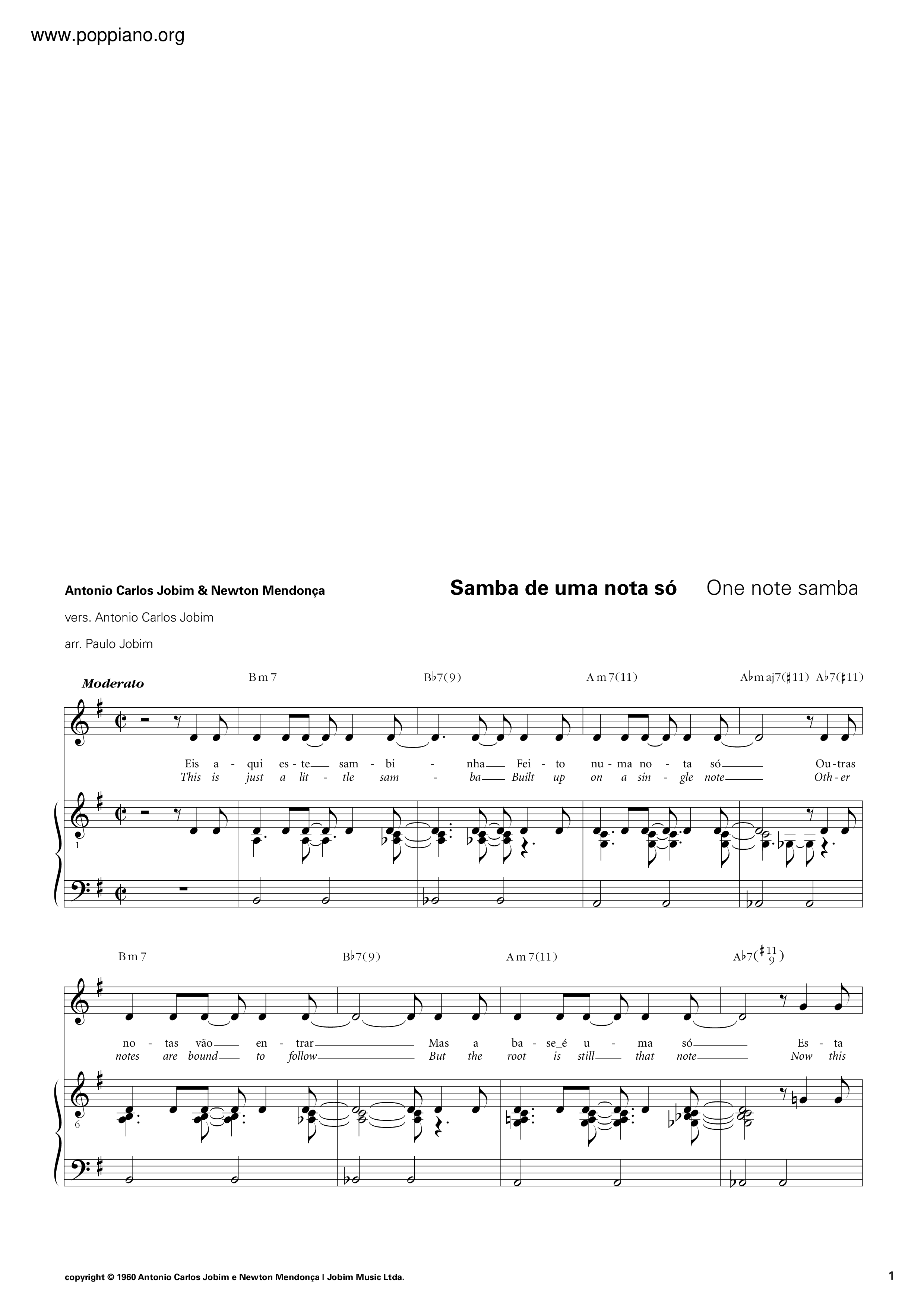 Samba De Uma Nota Soピアノ譜