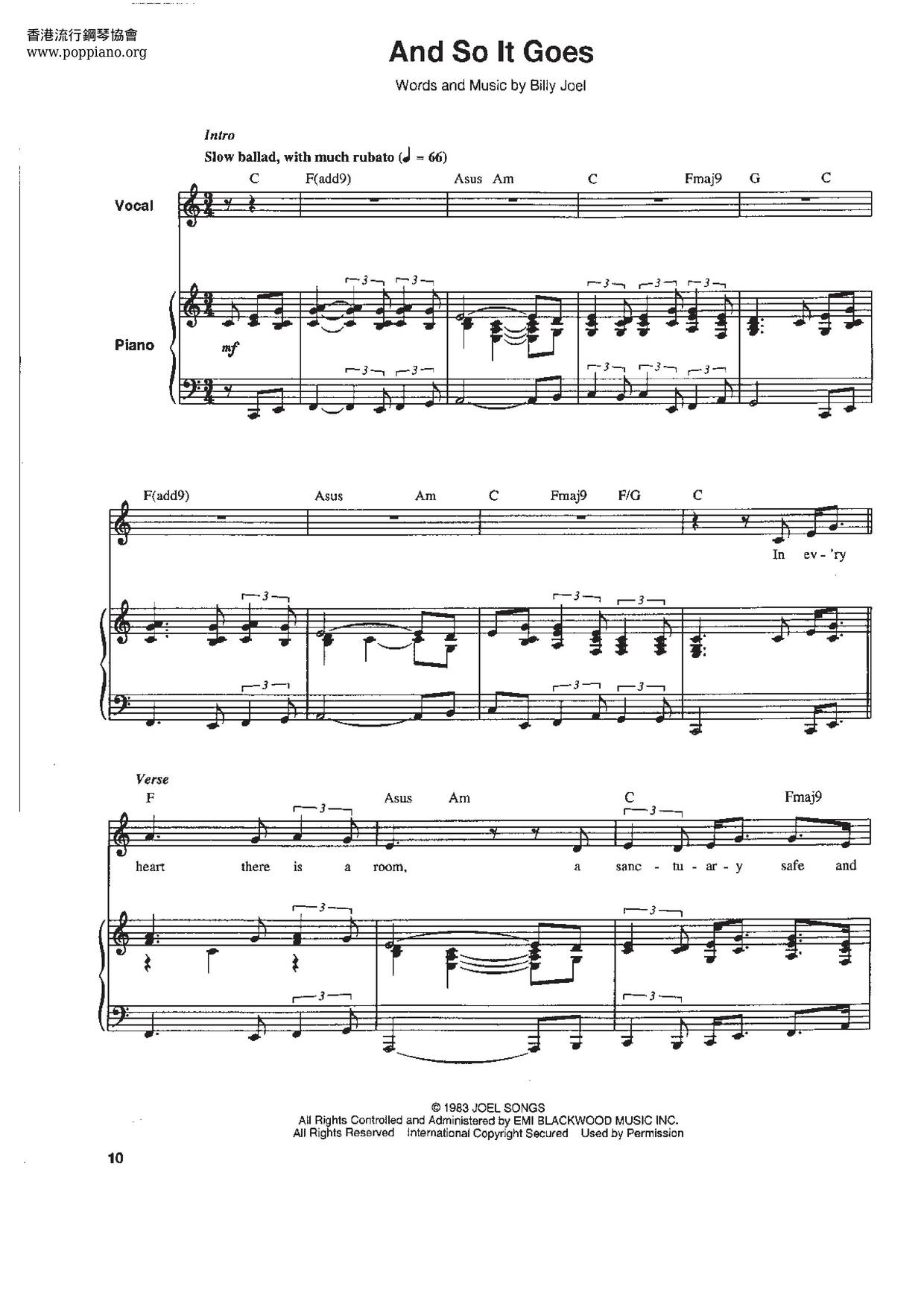 And So It Goesピアノ譜