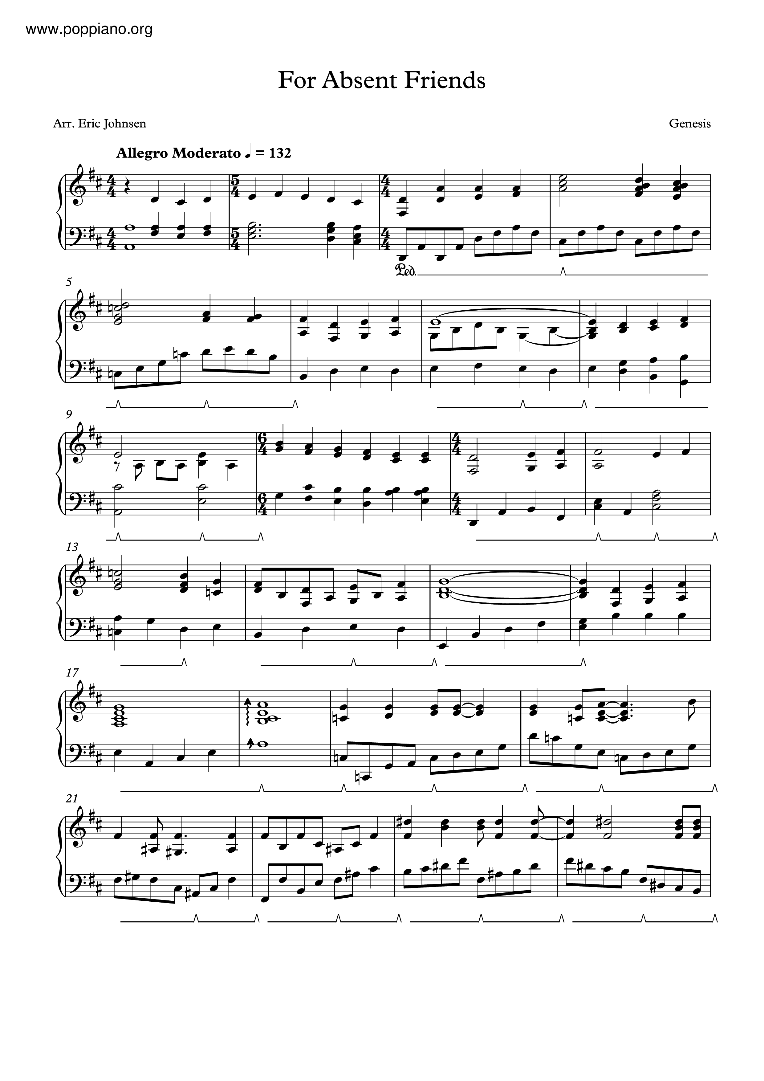 ☆ジェネシス - For Absent Friends ピアノ譜pdf (ジェネシス