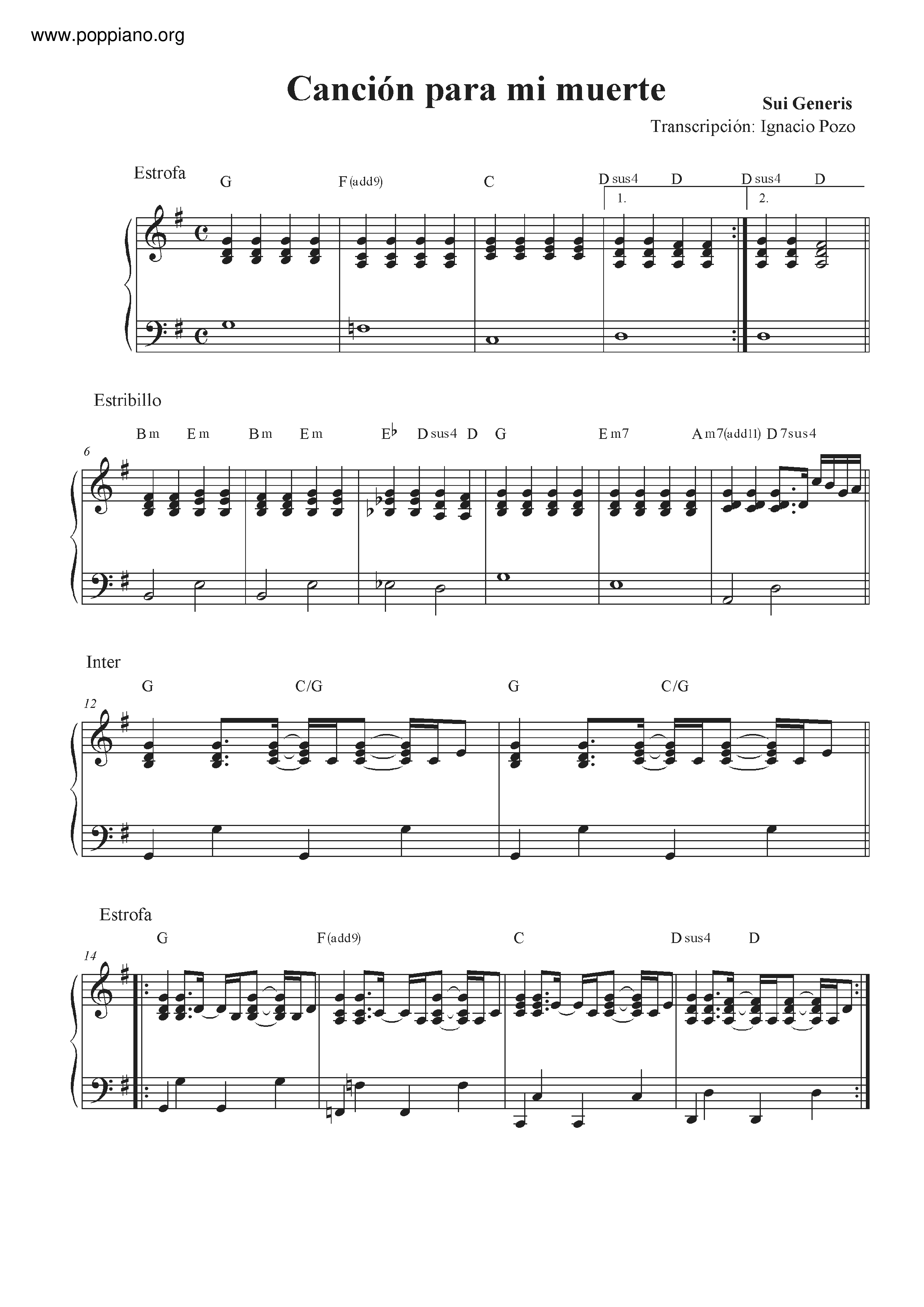 Cancion Para Mi Muerteピアノ譜