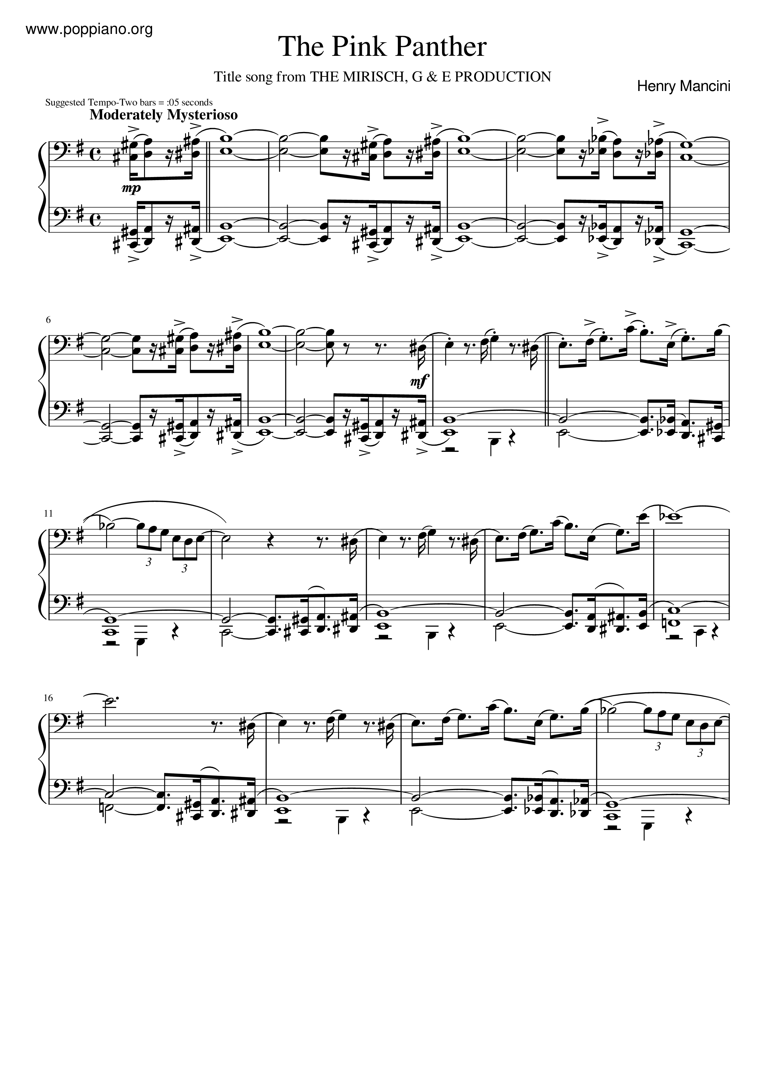 The Pink Panther Theme 傻豹ピアノ譜