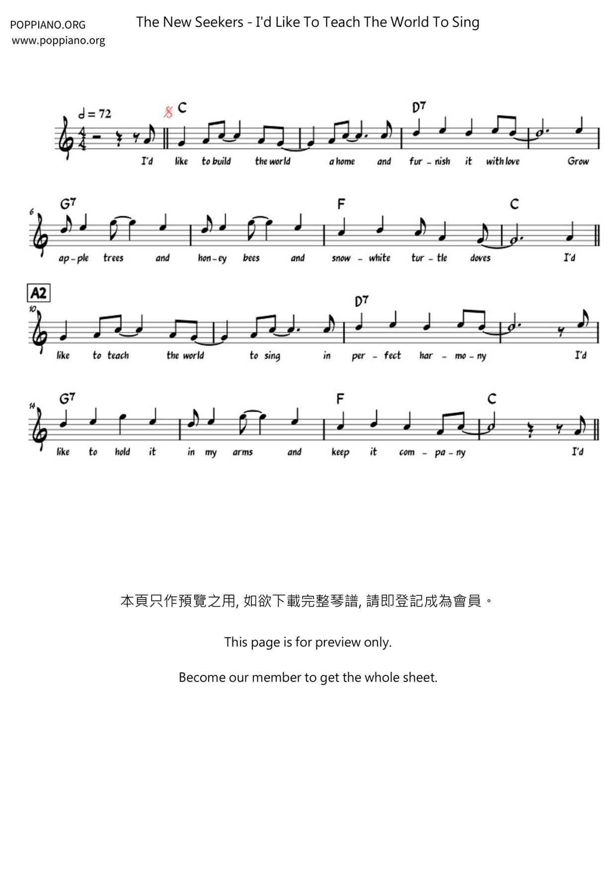 I'd Like To Teach The World To Singピアノ譜