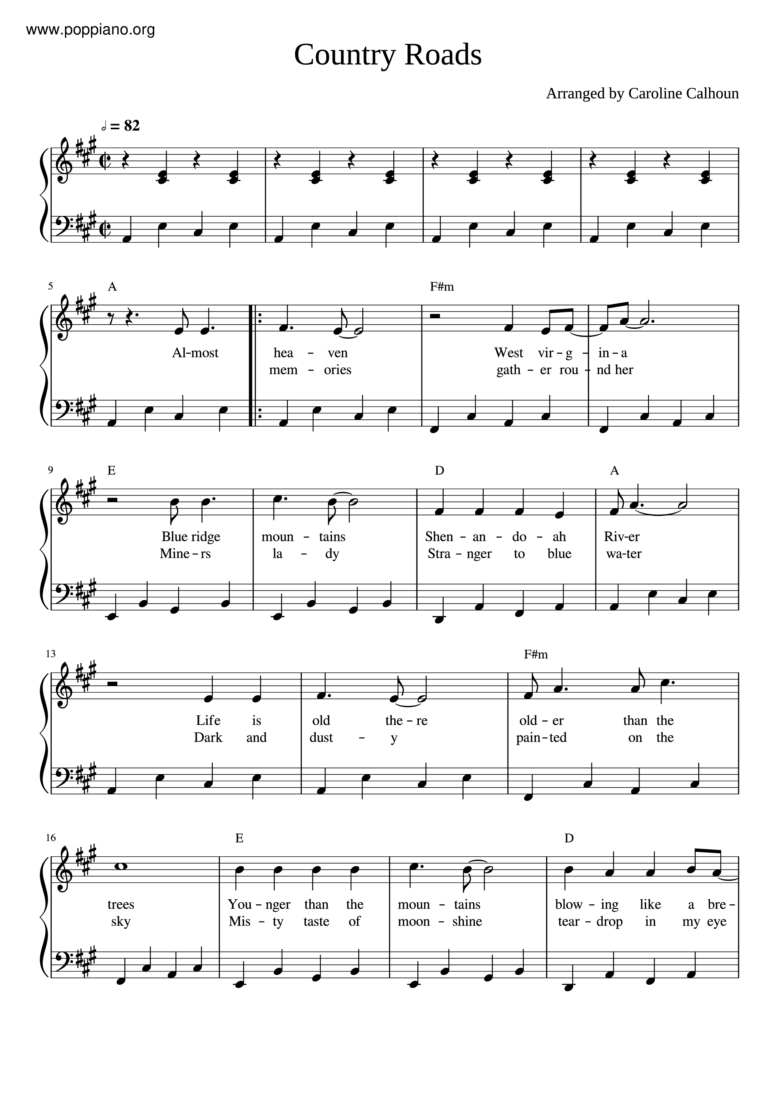 Take Me Home, Country Roadsピアノ譜