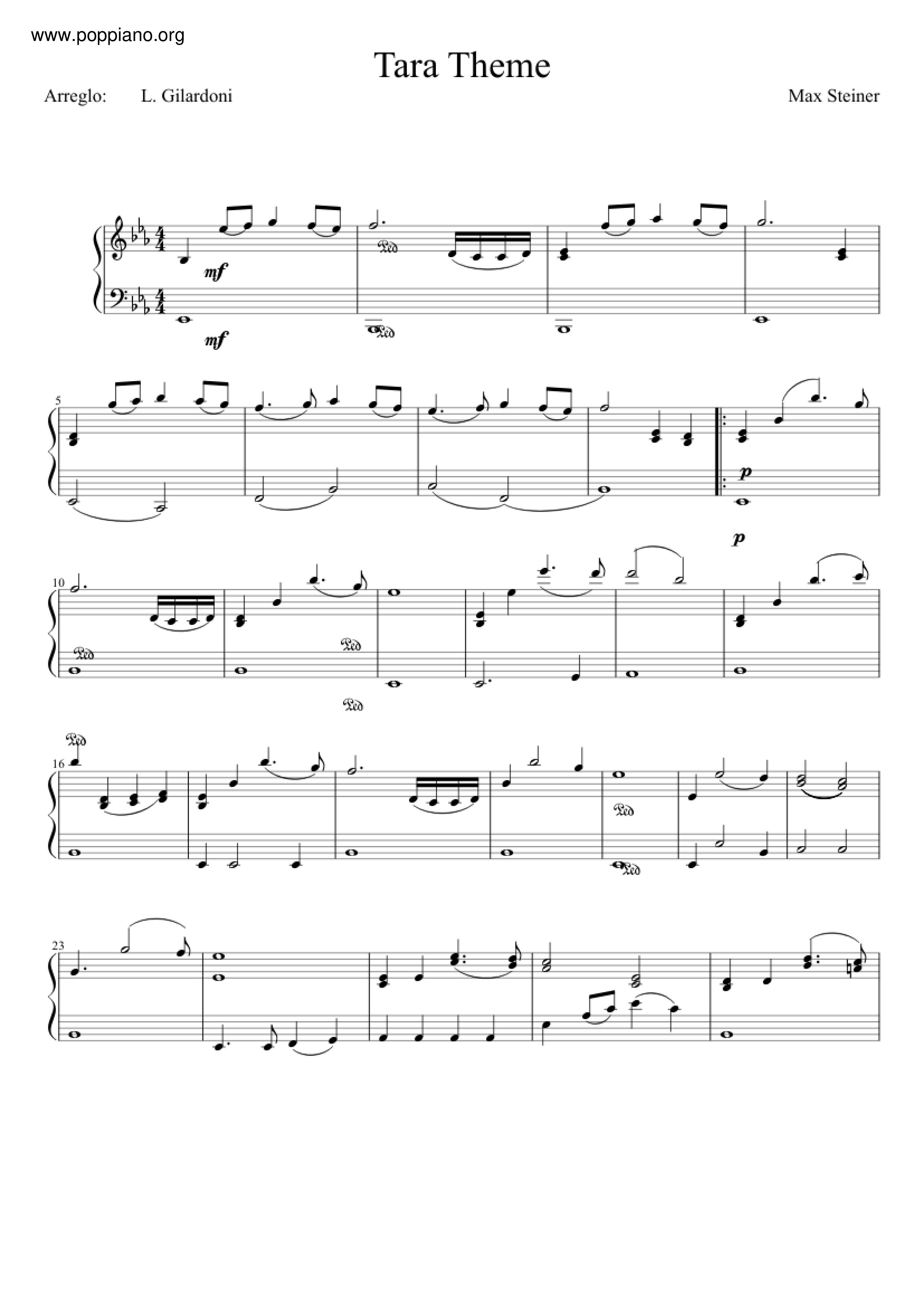 Gone With the Wind - Tara's Themeピアノ譜