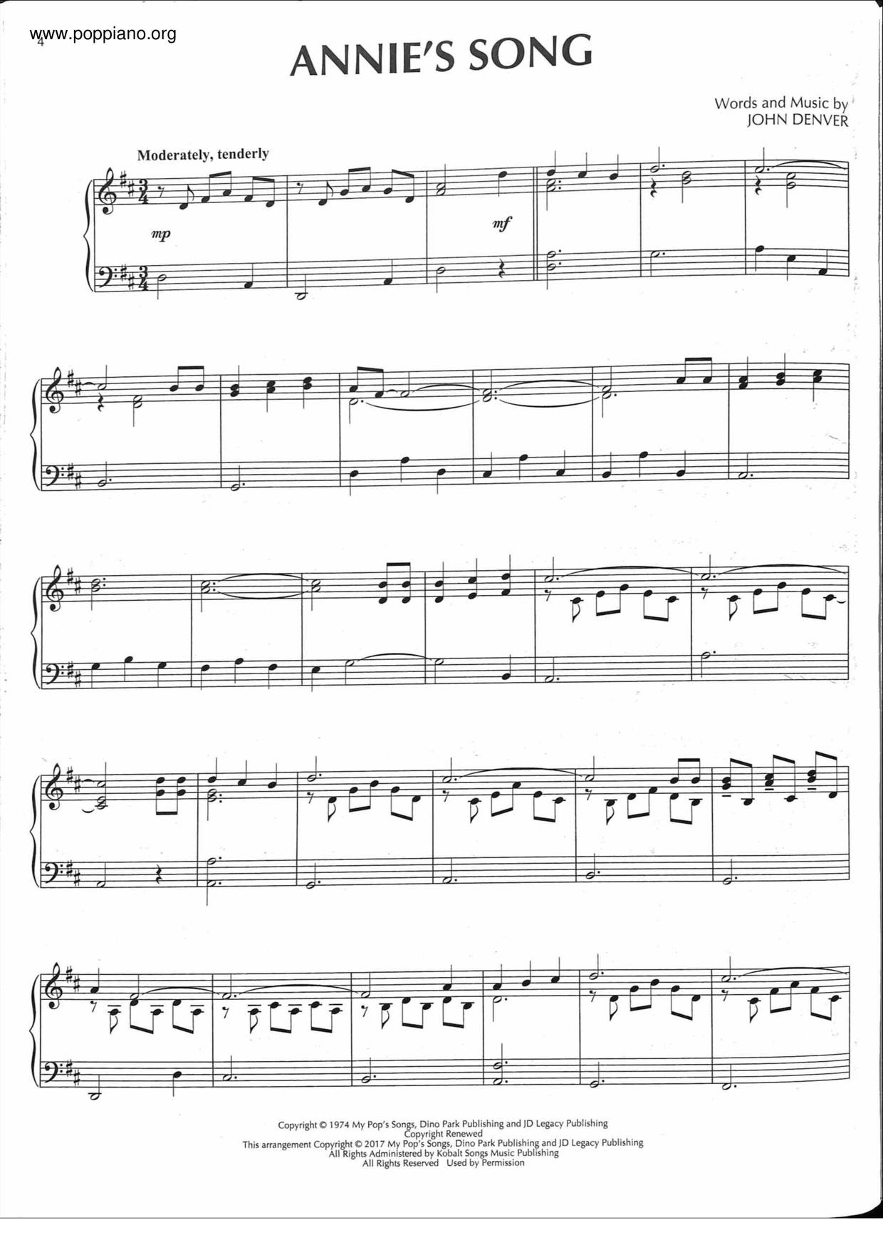 Annie's Songピアノ譜