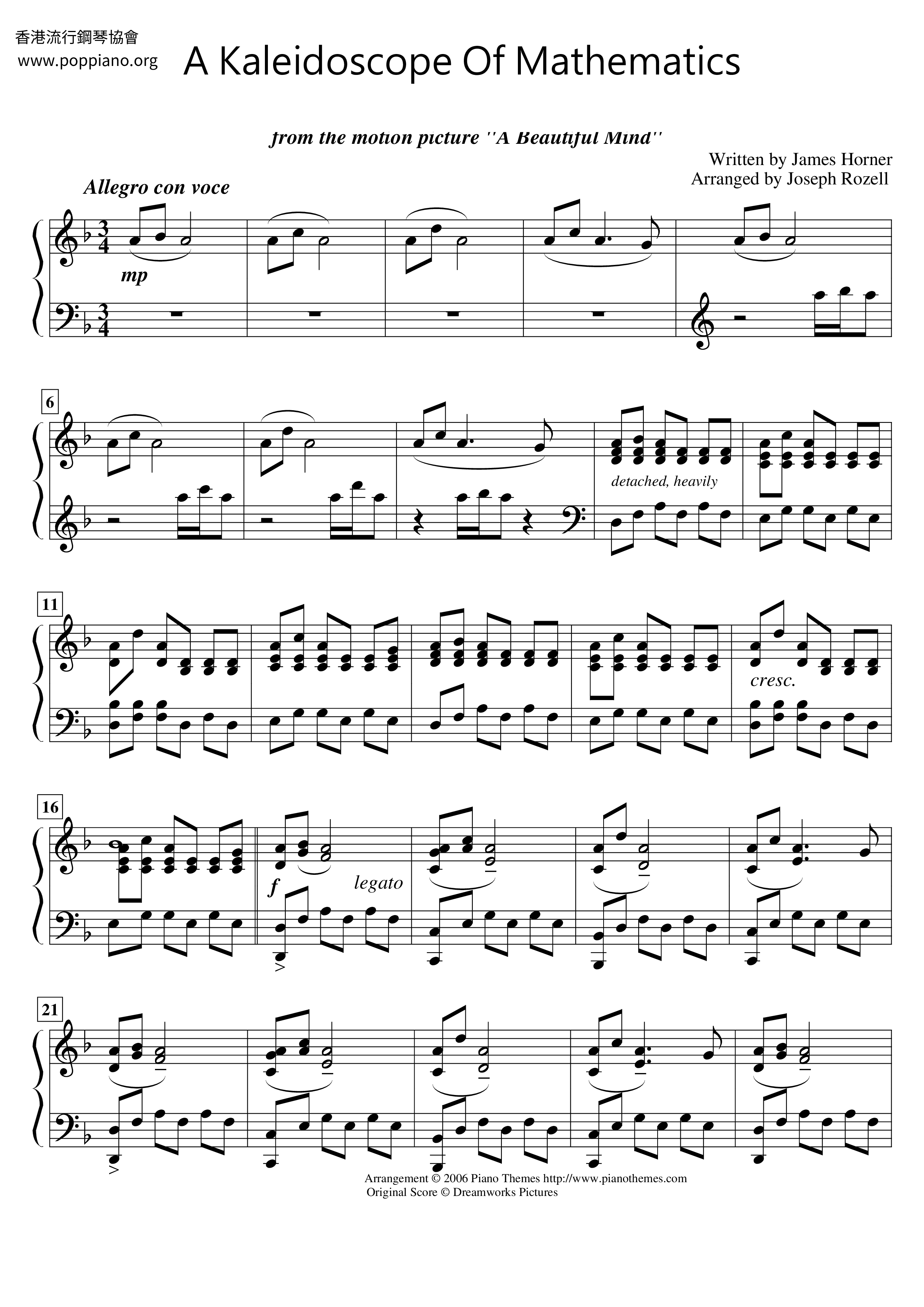 A Beautiful Mind - A Kaleidoscope Of Mathematicsピアノ譜