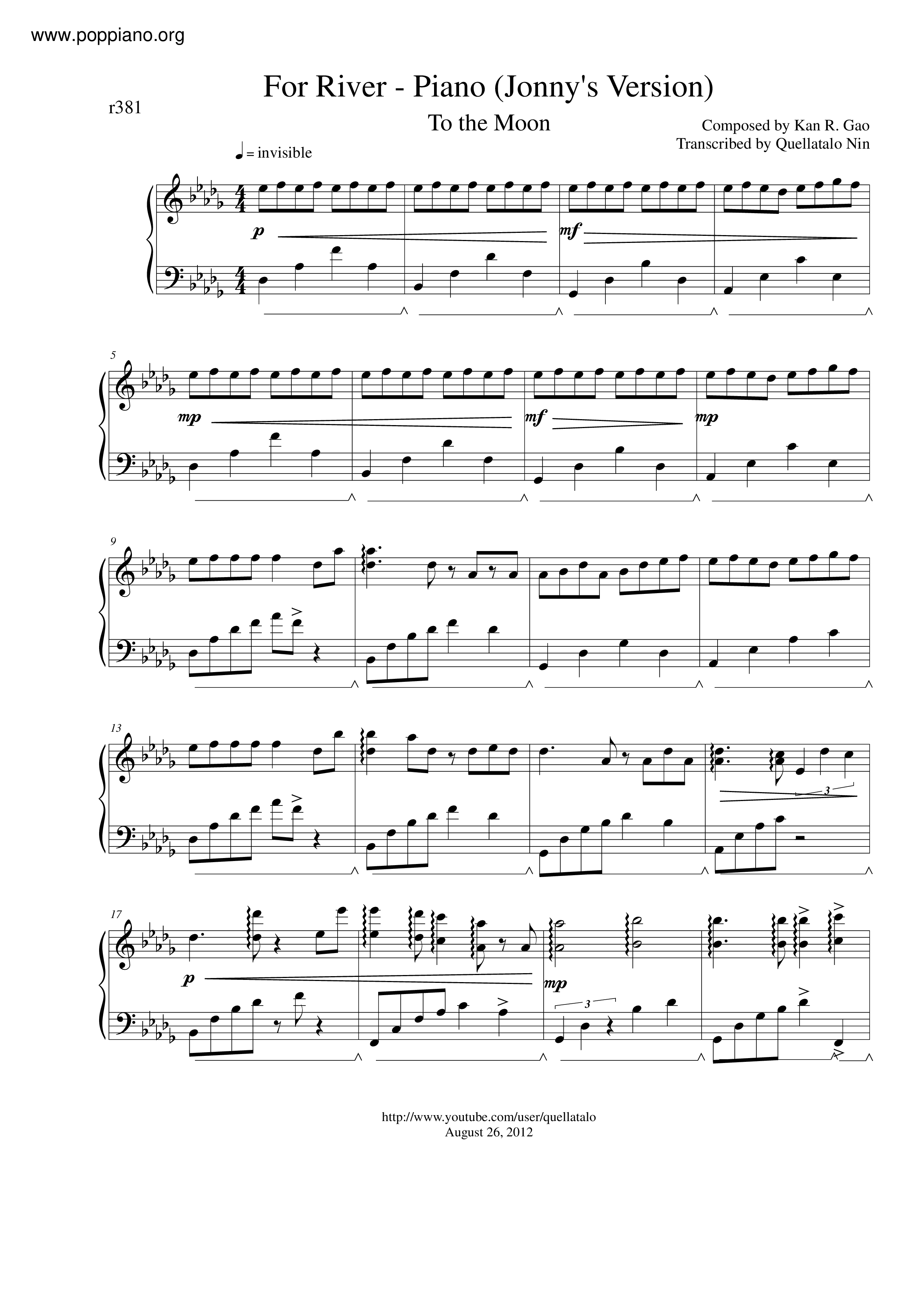 For River - Johnny's Versionピアノ譜