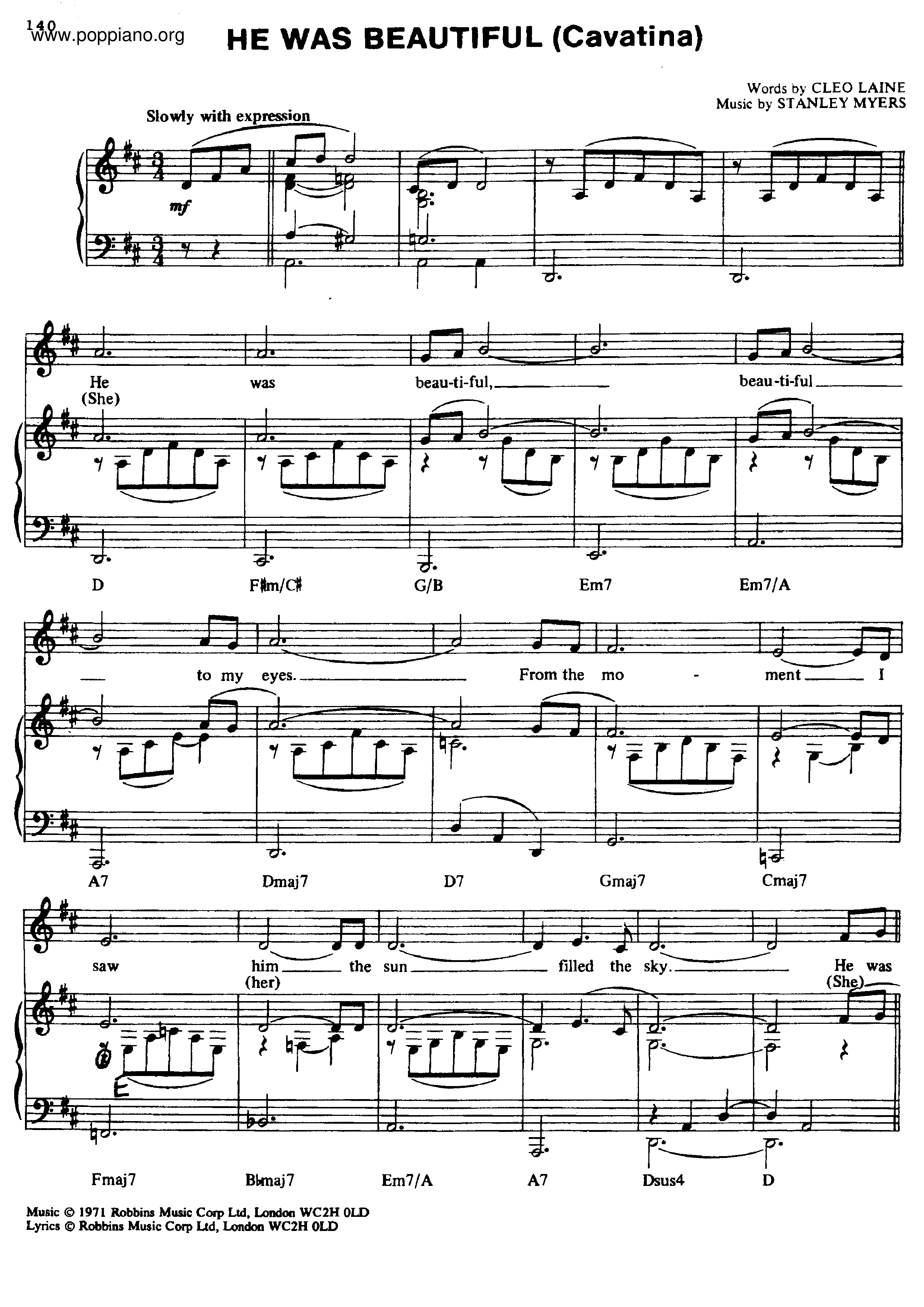 Cavatina (He Was Beautiful)ピアノ譜