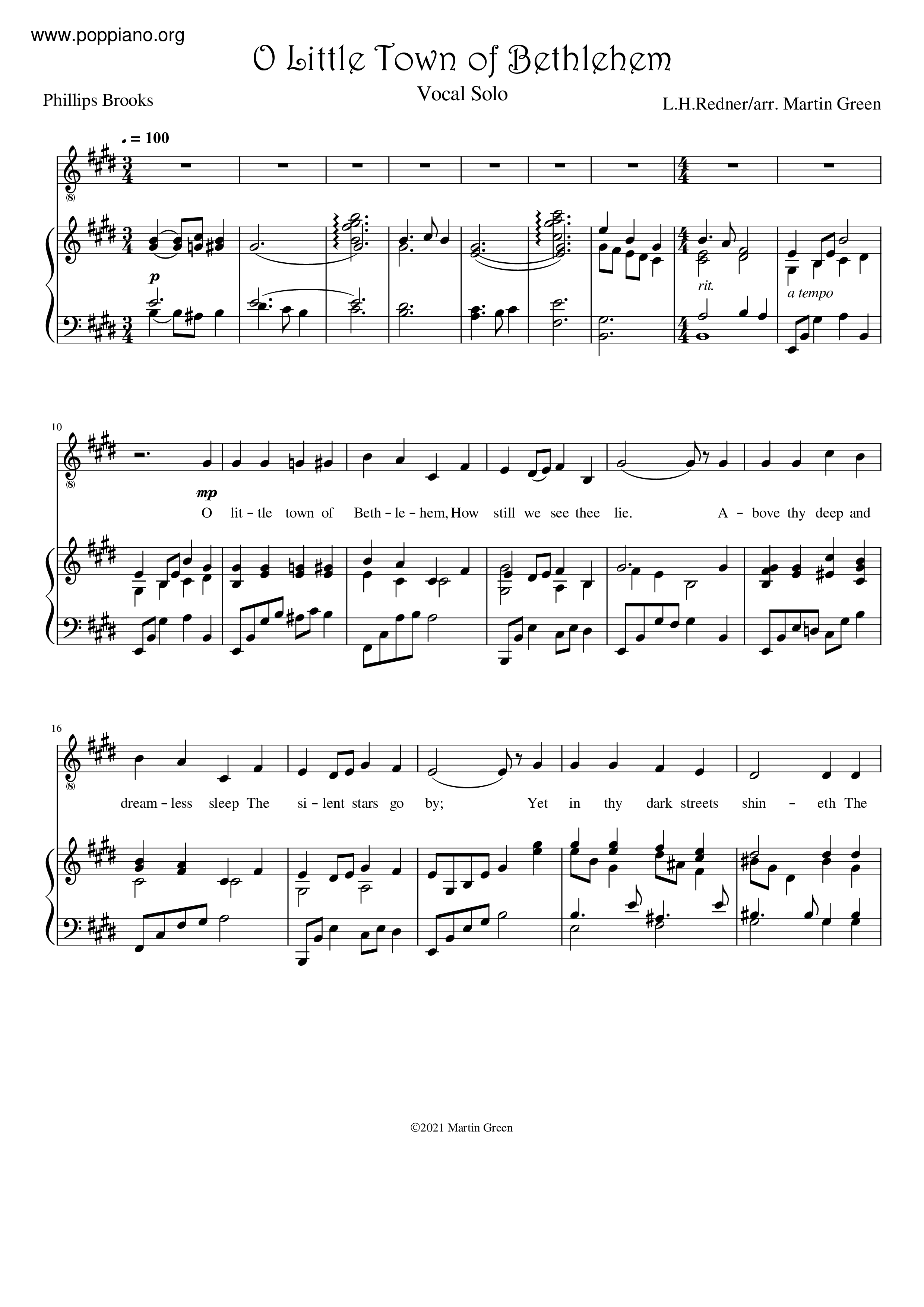O Little Town of Bethlehemピアノ譜