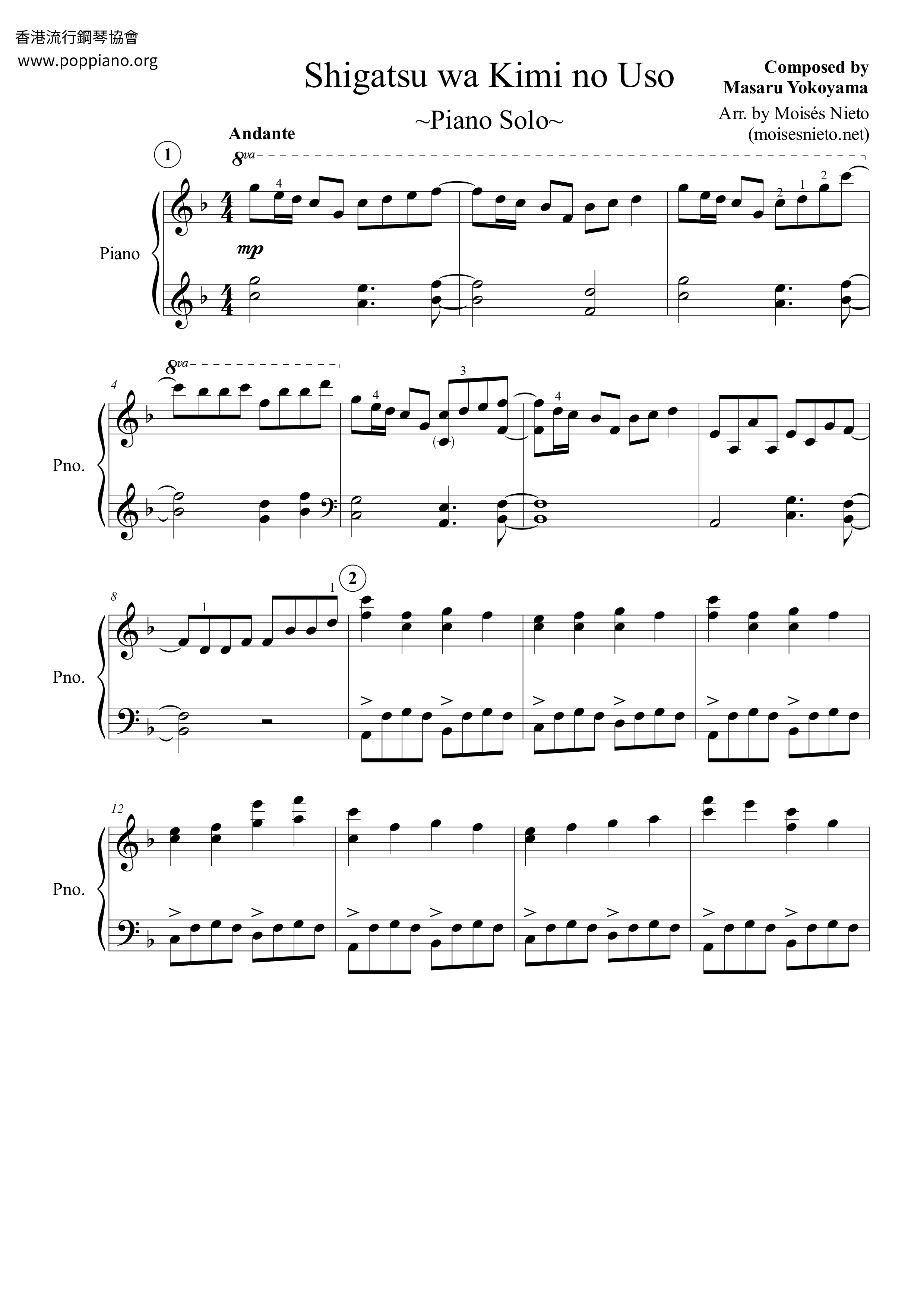 Shigatsu Wa Kimi No Usoピアノ譜