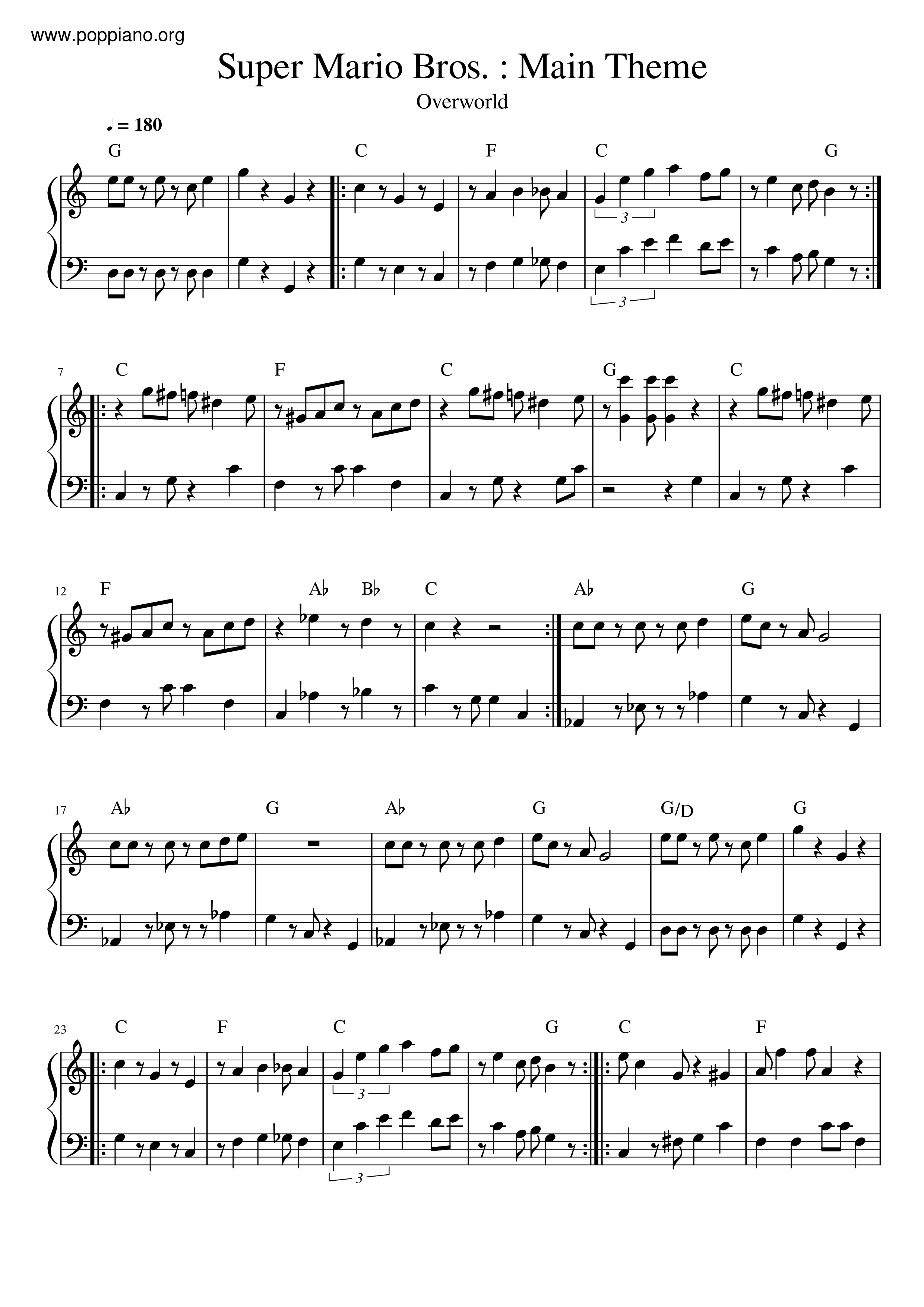 Super Mario Bros - Main Themeピアノ譜