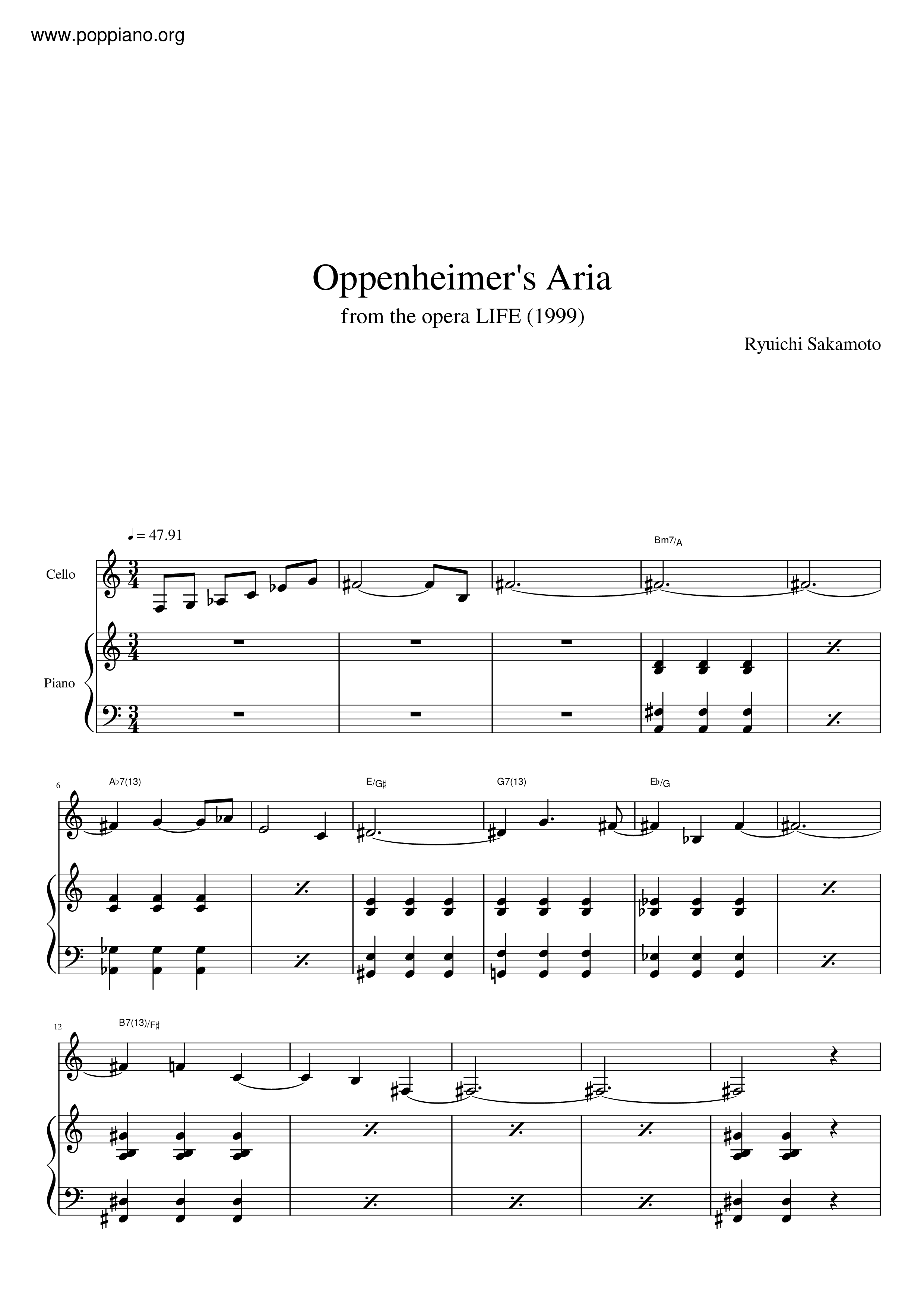 Oppenheimer's Ariaピアノ譜