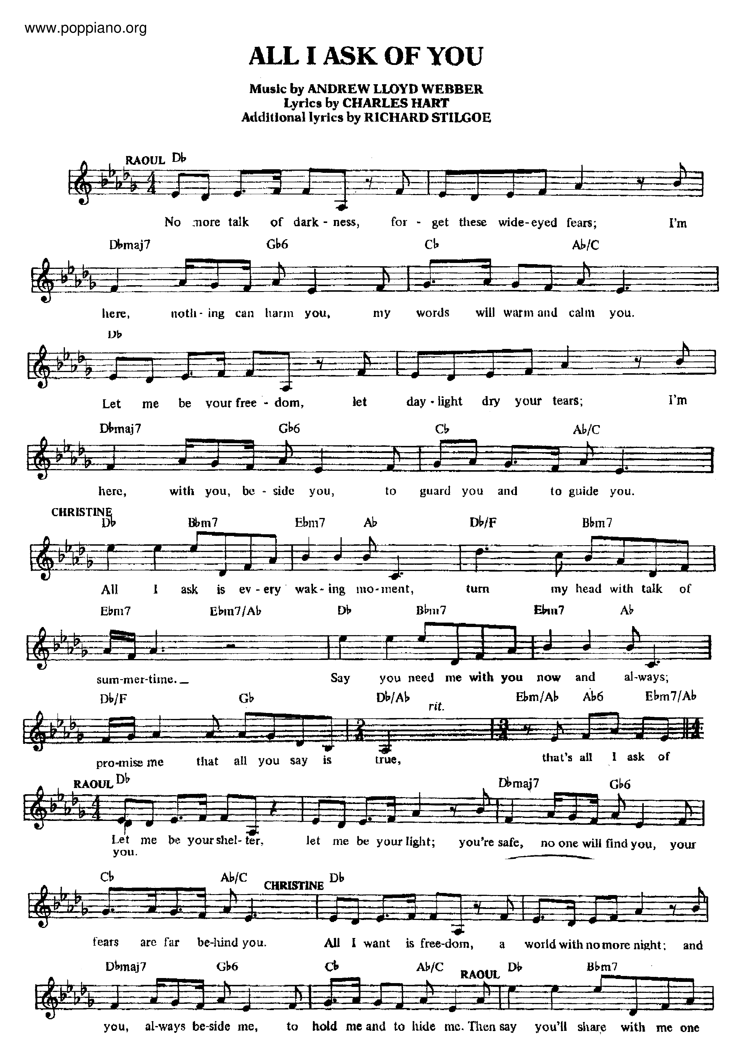 The Phantom Of The Opera - All I Ask Of Youピアノ譜
