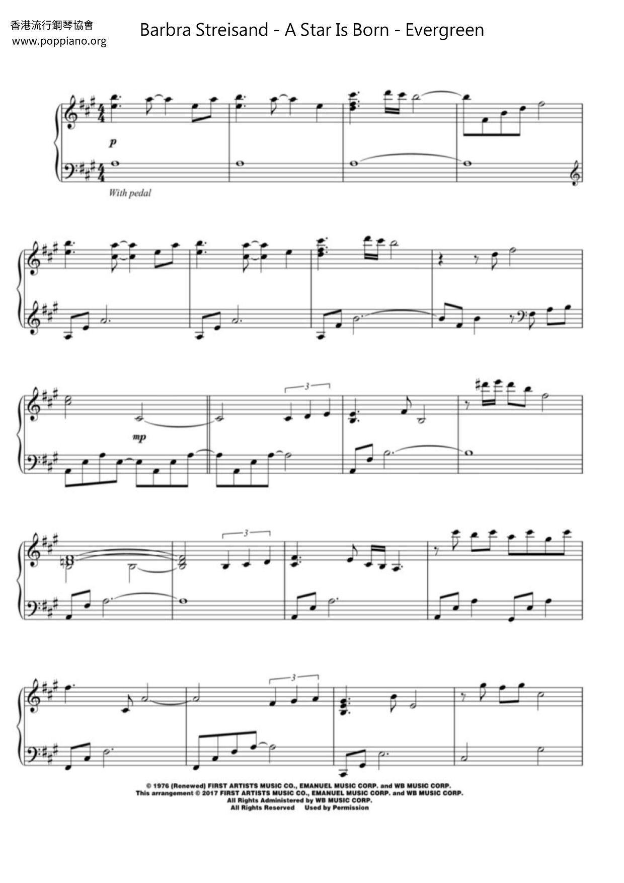Evergreen (Love Theme from A Star Is Born)ピアノ譜