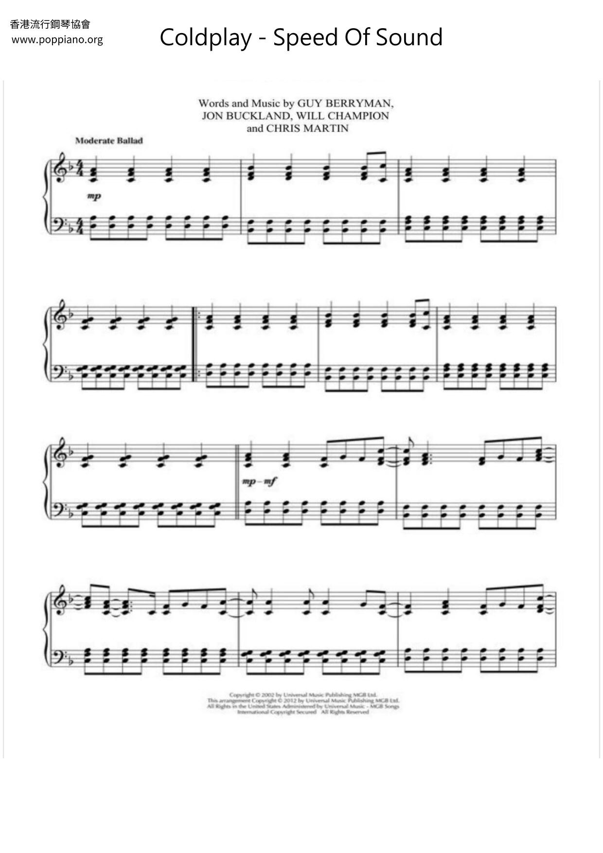 ★Coldplay Speed of Sound ピアノ譜pdf 香港ポップピアノ協会 無料PDF楽譜ダウンロード gakufu