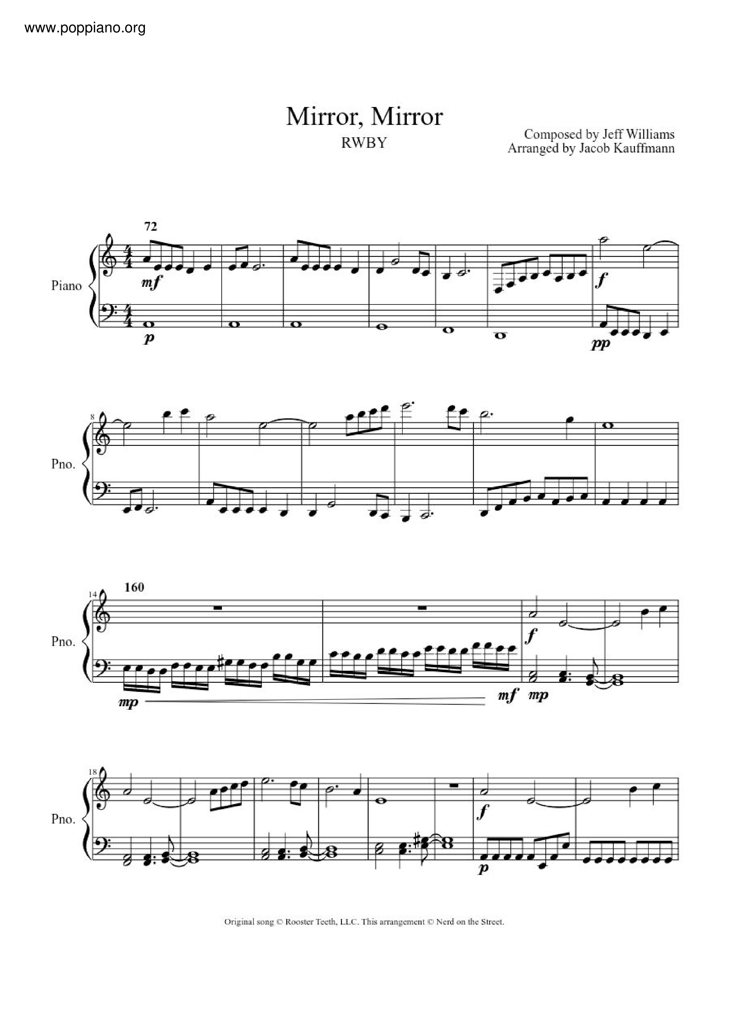 ★Jeff Williams Mirror Mirror ピアノ譜pdf 香港ポップピアノ協会 無料PDF楽譜ダウンロード gakufu