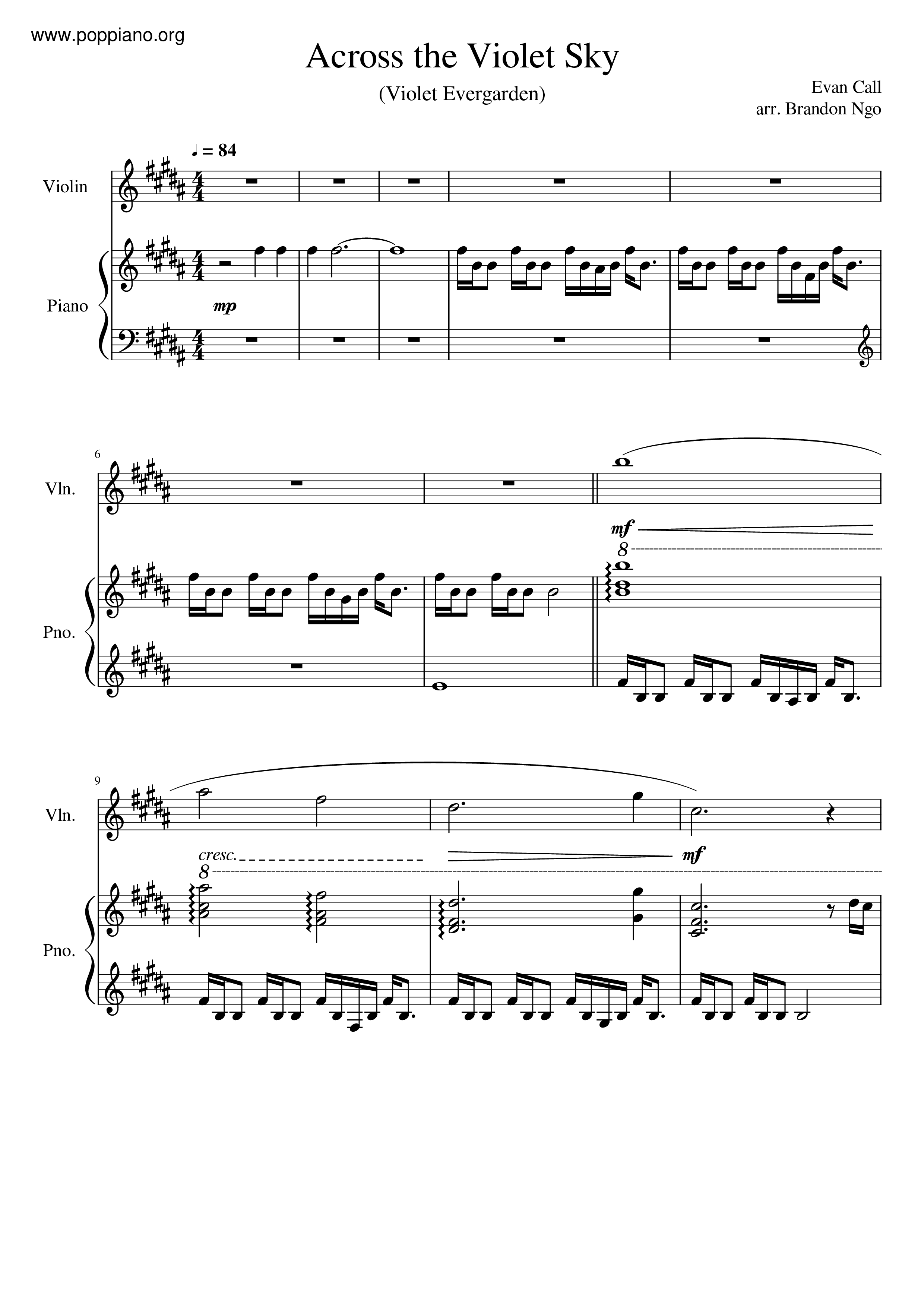 Violet Evergarden - Across The Violet Skyピアノ譜