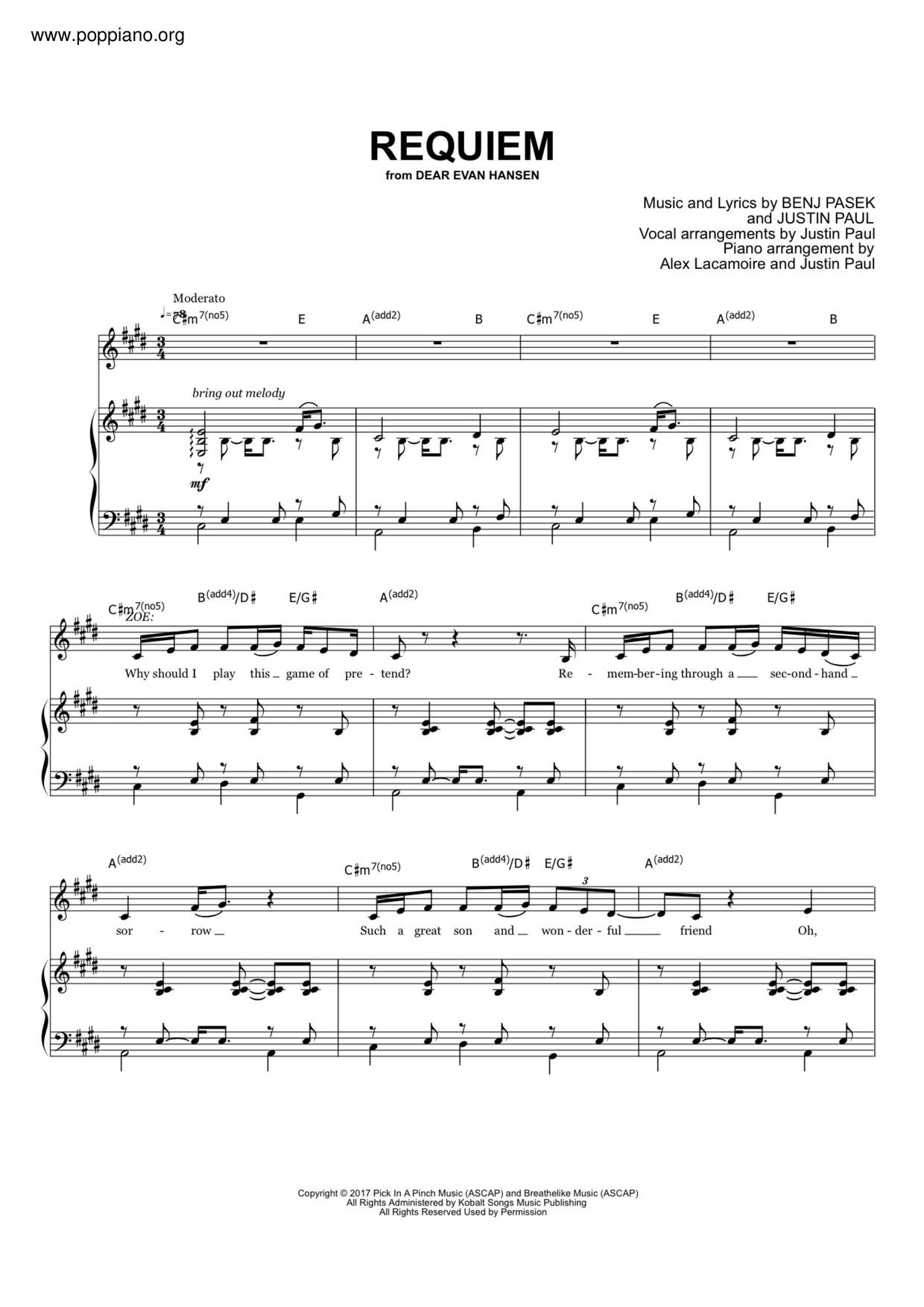 Requiem - Dear Evan Hansenピアノ譜