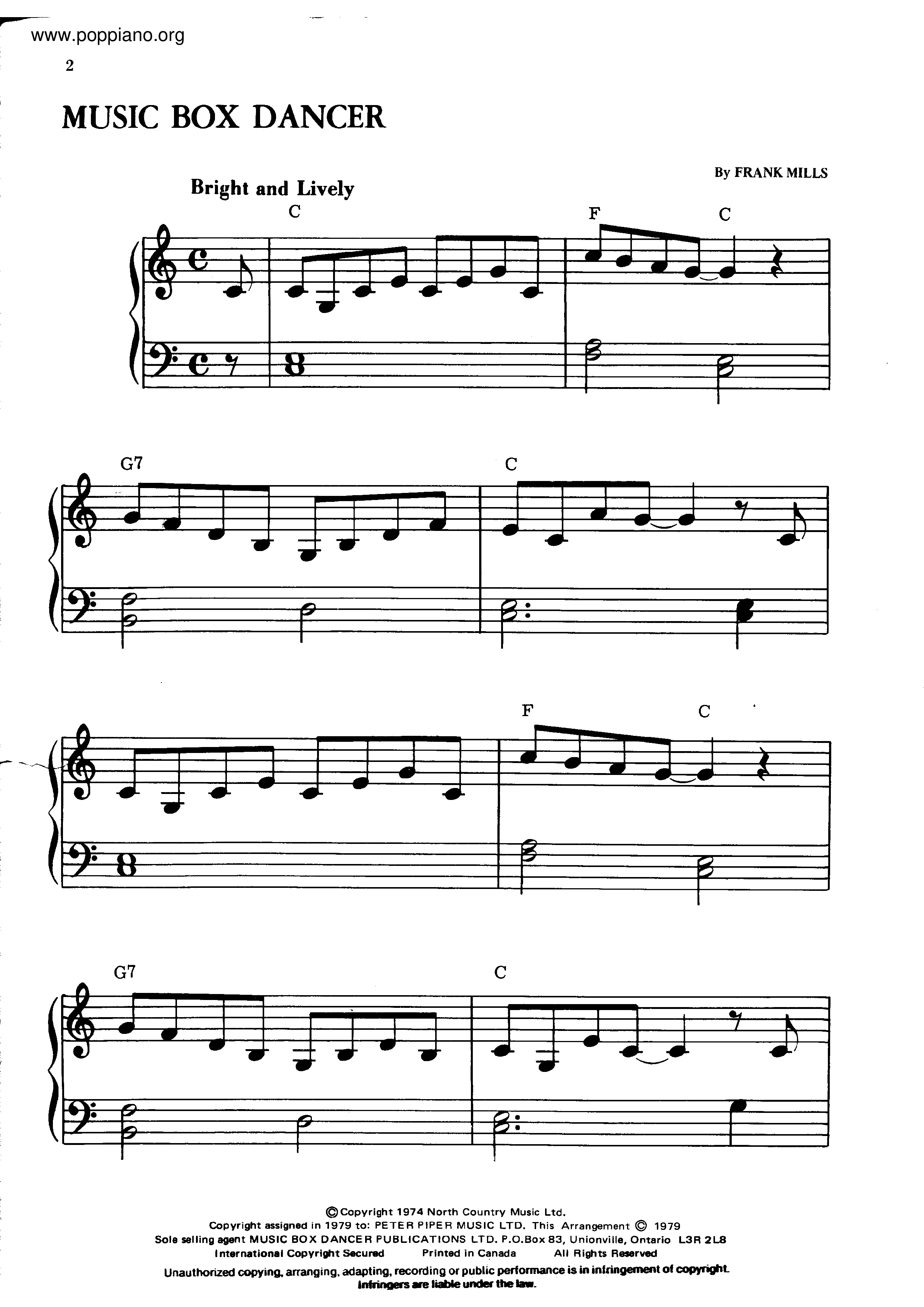 ★Frank Mills Music Box Dancer ピアノ譜pdf 香港ポップピアノ協会 無料PDF楽譜ダウンロード gakufu