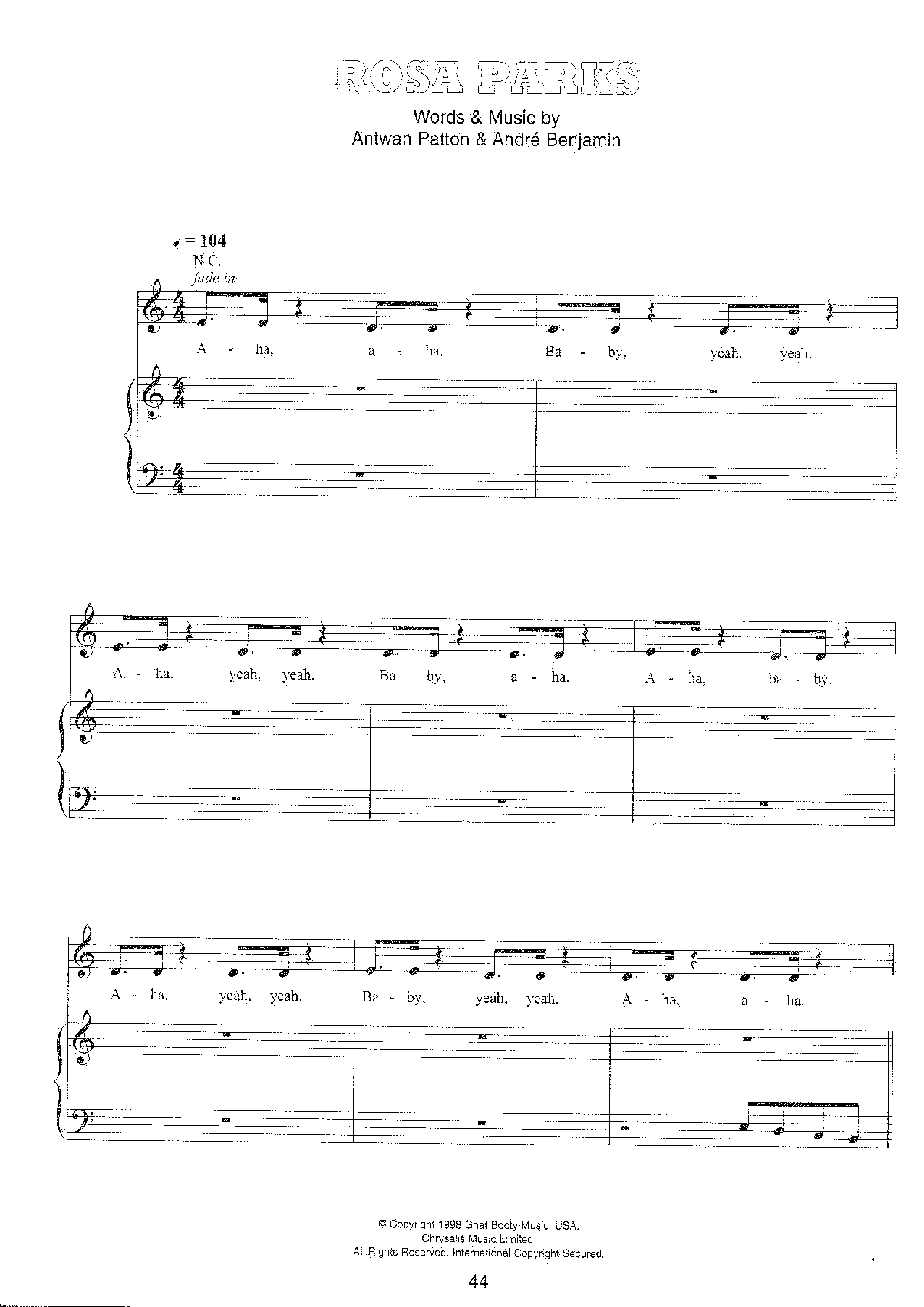 ★Outkast Rosa Parks ピアノ譜pdf 香港ポップピアノ協会 無料PDF楽譜ダウンロード gakufu