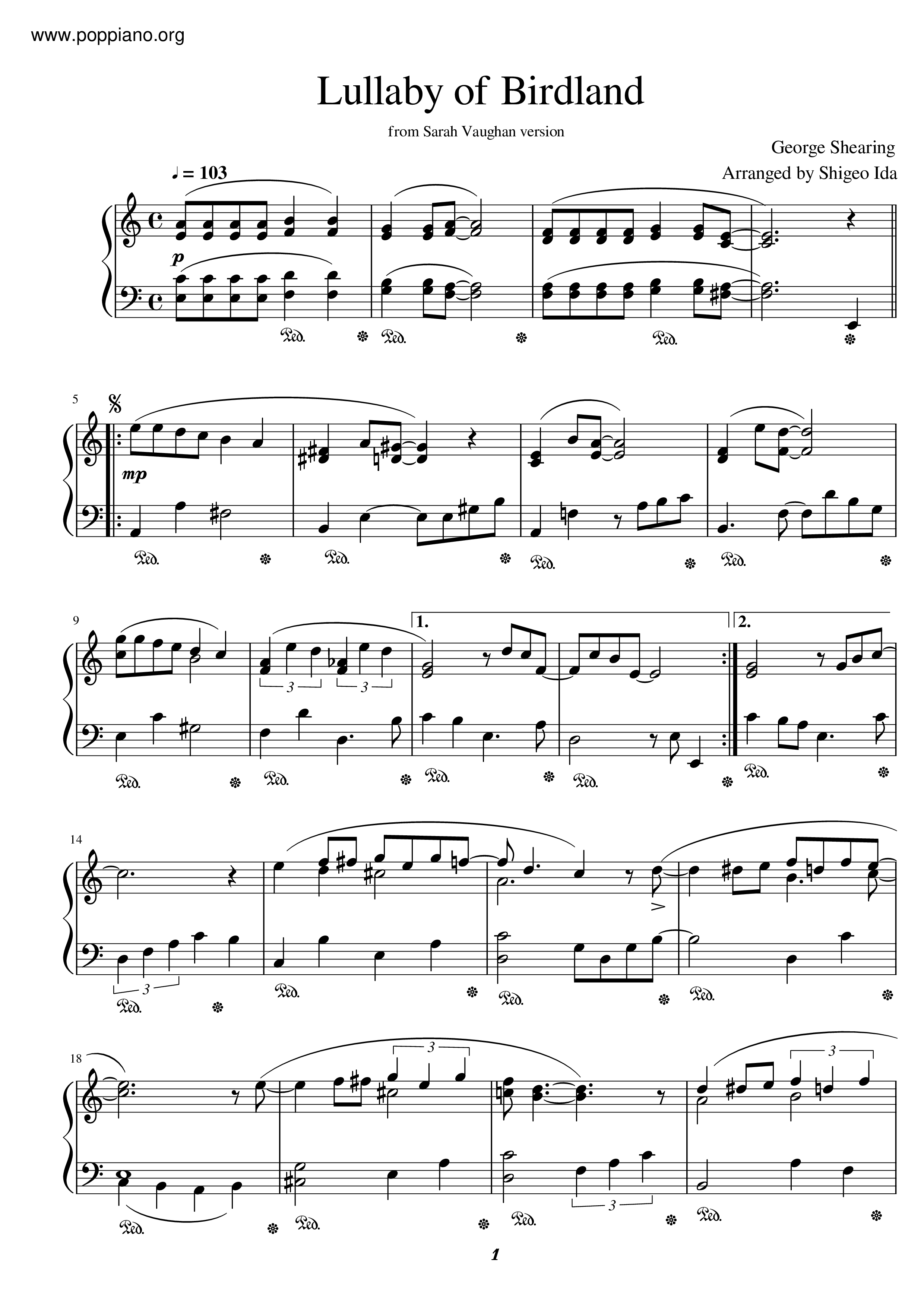 Lullaby Of Birdlandピアノ譜