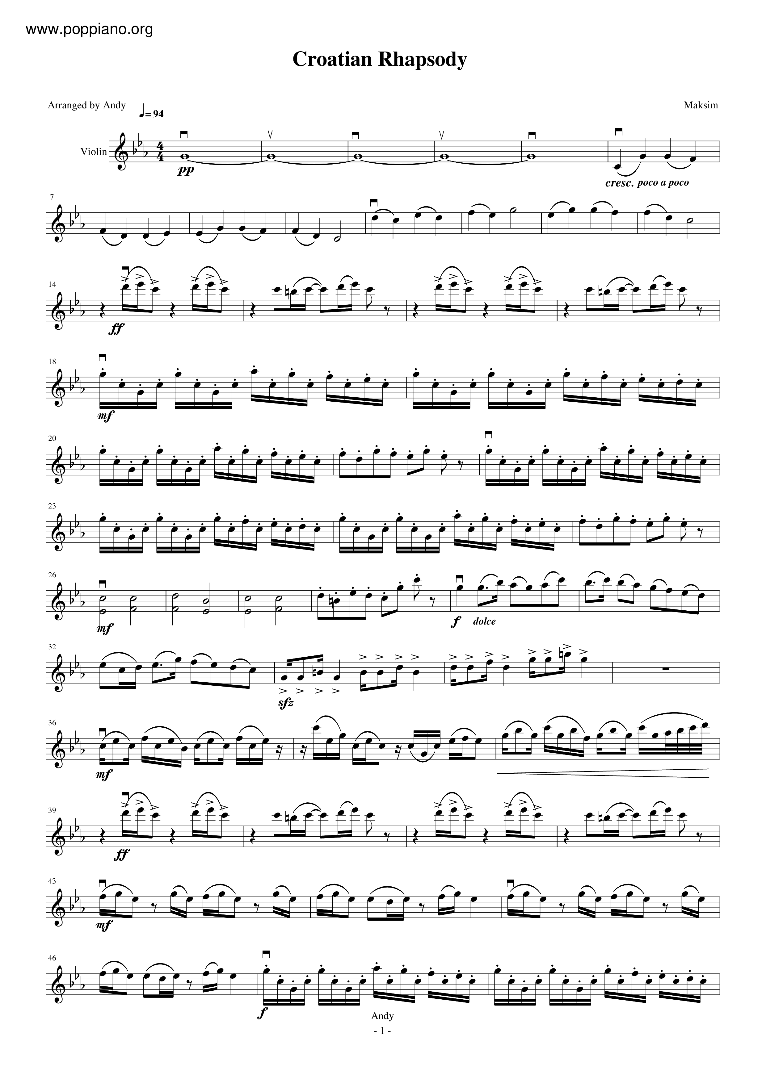 Croatian Rhapsody 克羅地亞狂想曲ピアノ譜