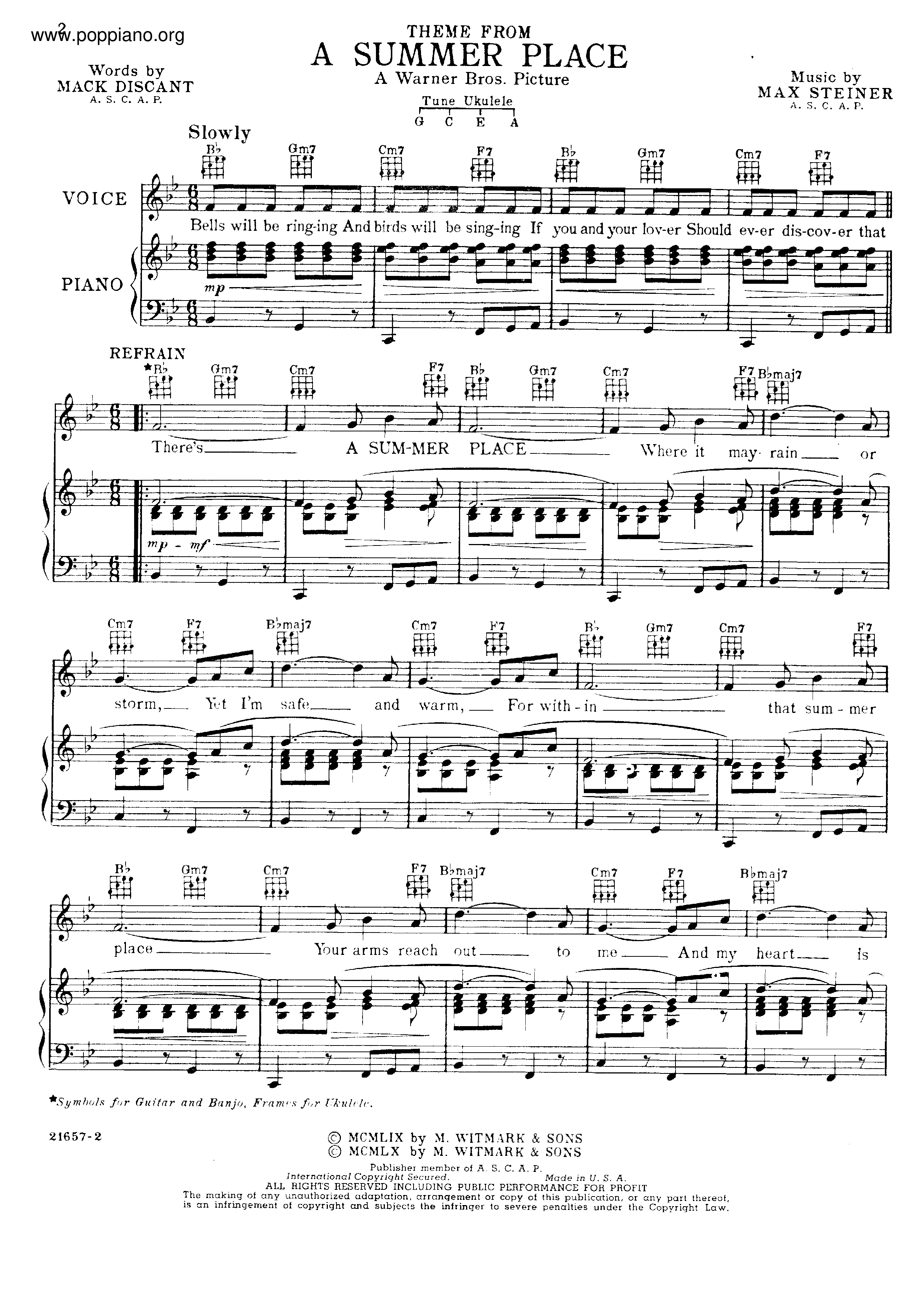 The Theme from "A Summer Place"ピアノ譜