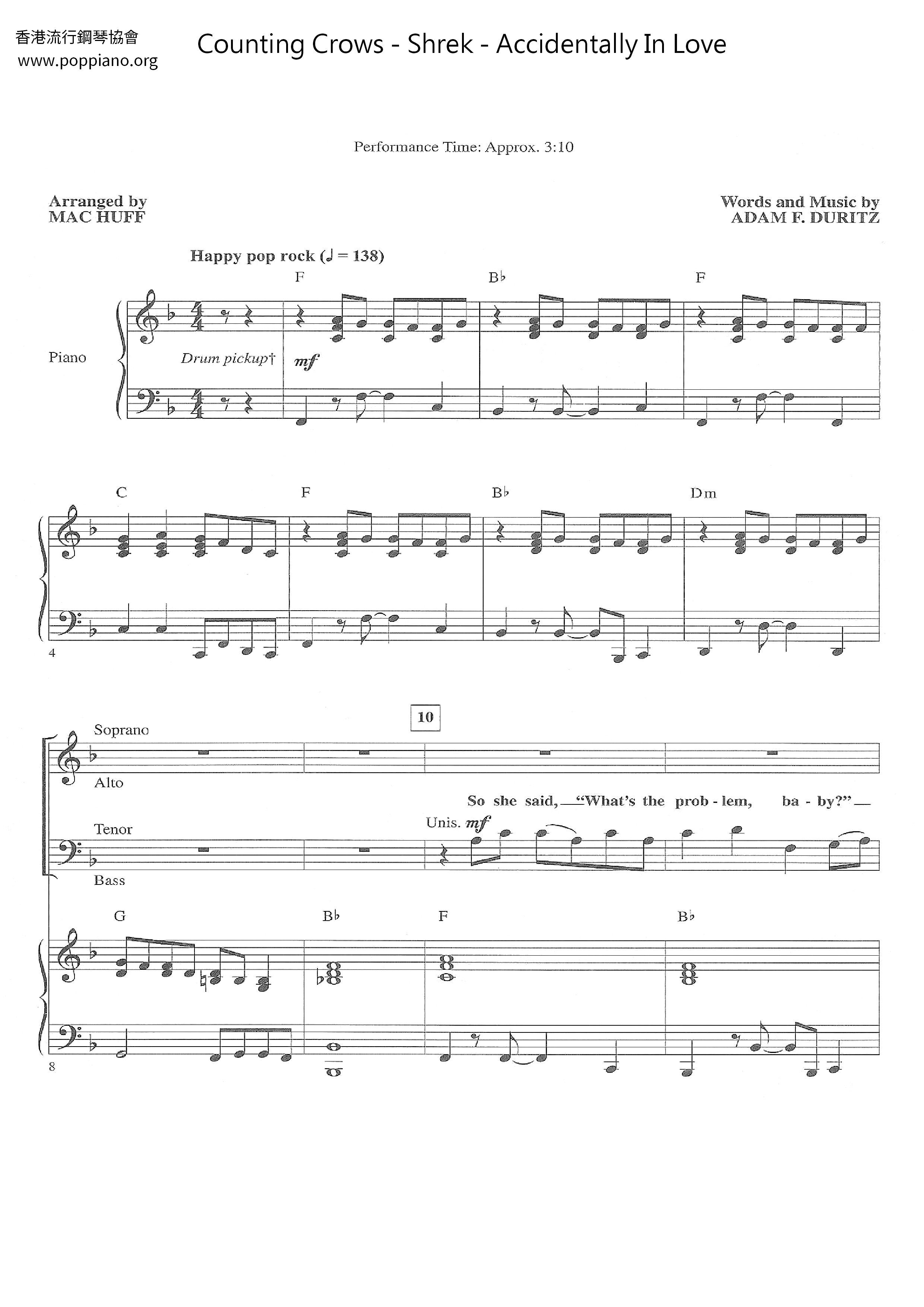 Shrek - Accidentally In Loveピアノ譜