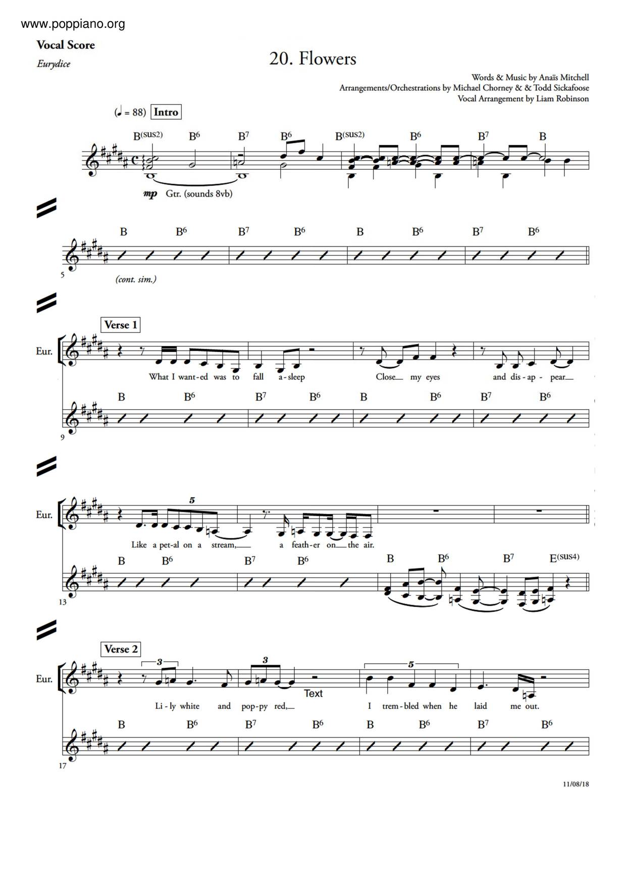 Flowers (Hadestown)ピアノ譜