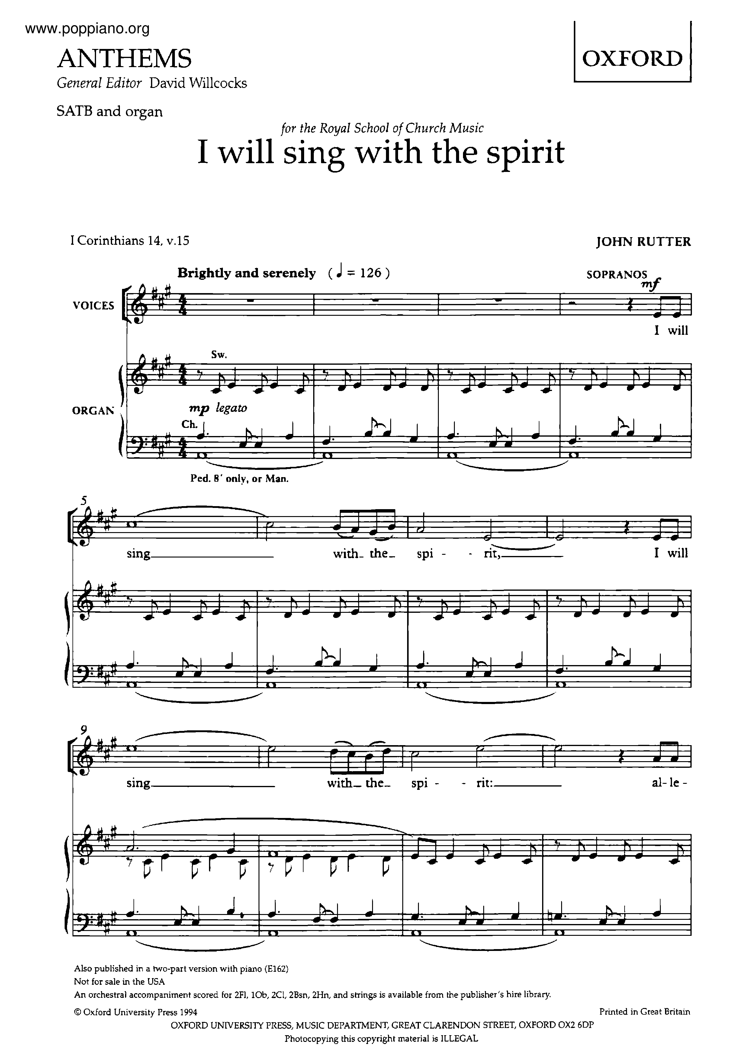 I Will Sing With The Spiritピアノ譜