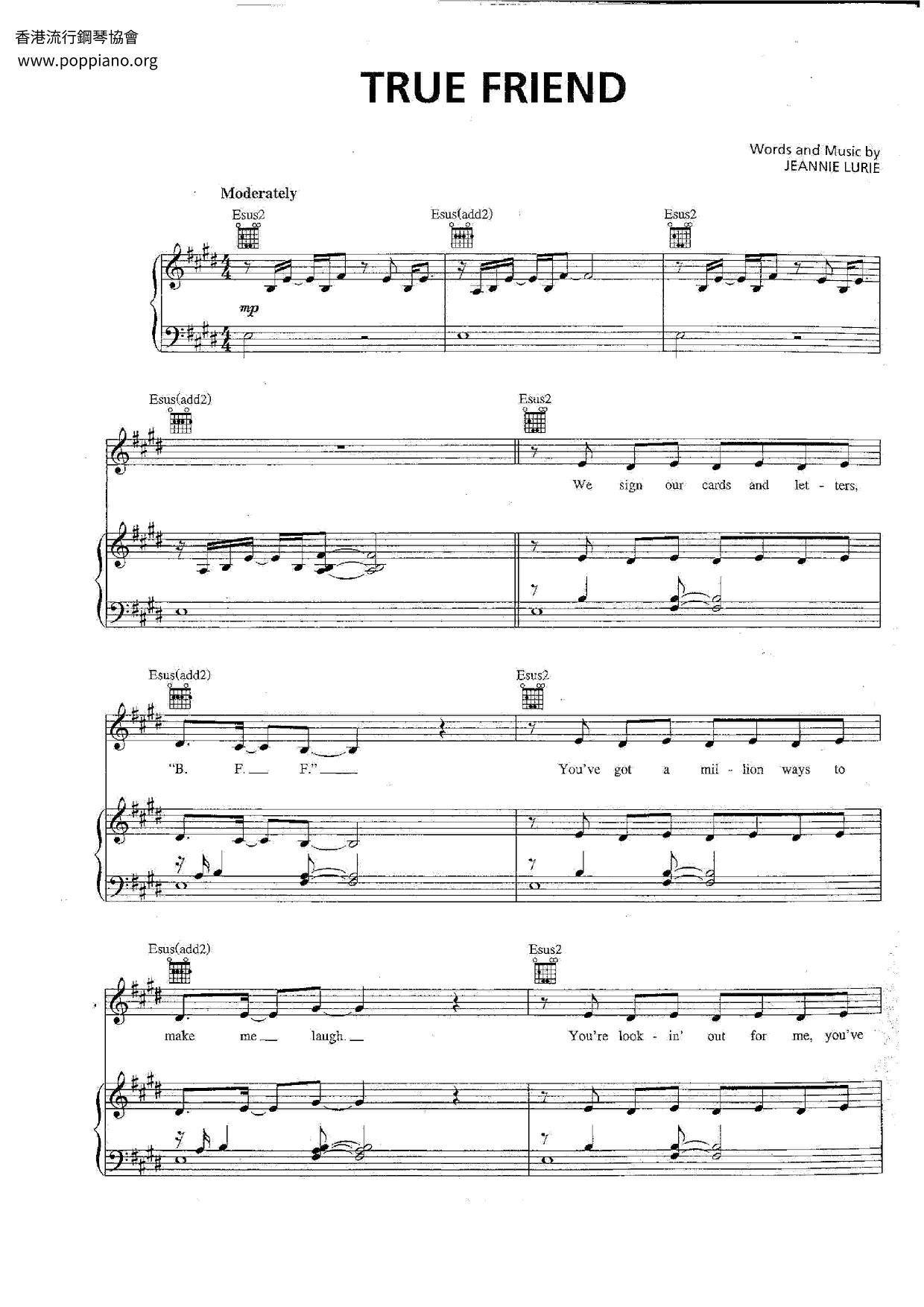 ★Hannah Montana True Friend ピアノ譜pdf 香港ポップピアノ協会 無料PDF楽譜ダウンロード gakufu