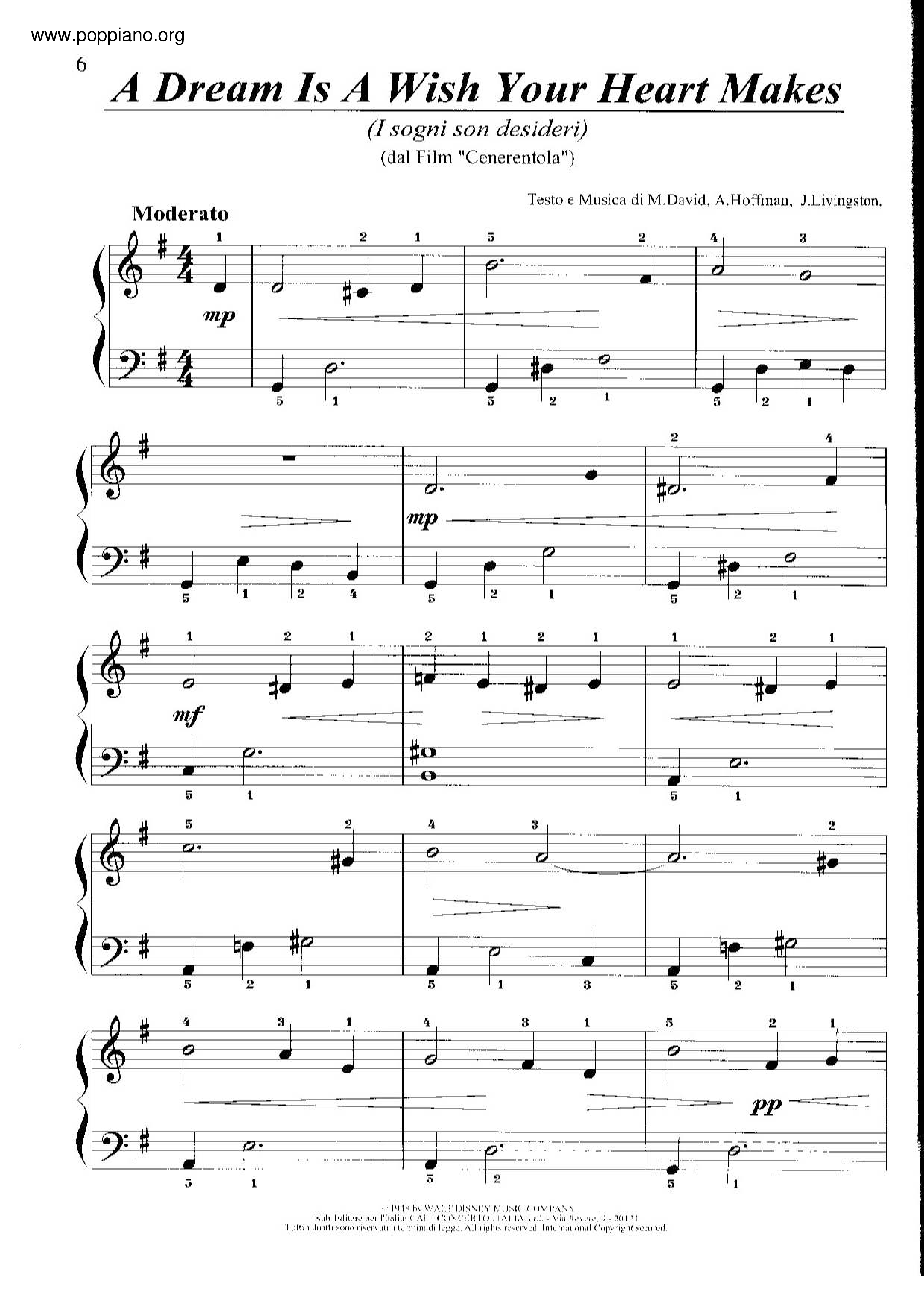Cinderella - A Dream Is A Wish Your Heart Makesピアノ譜