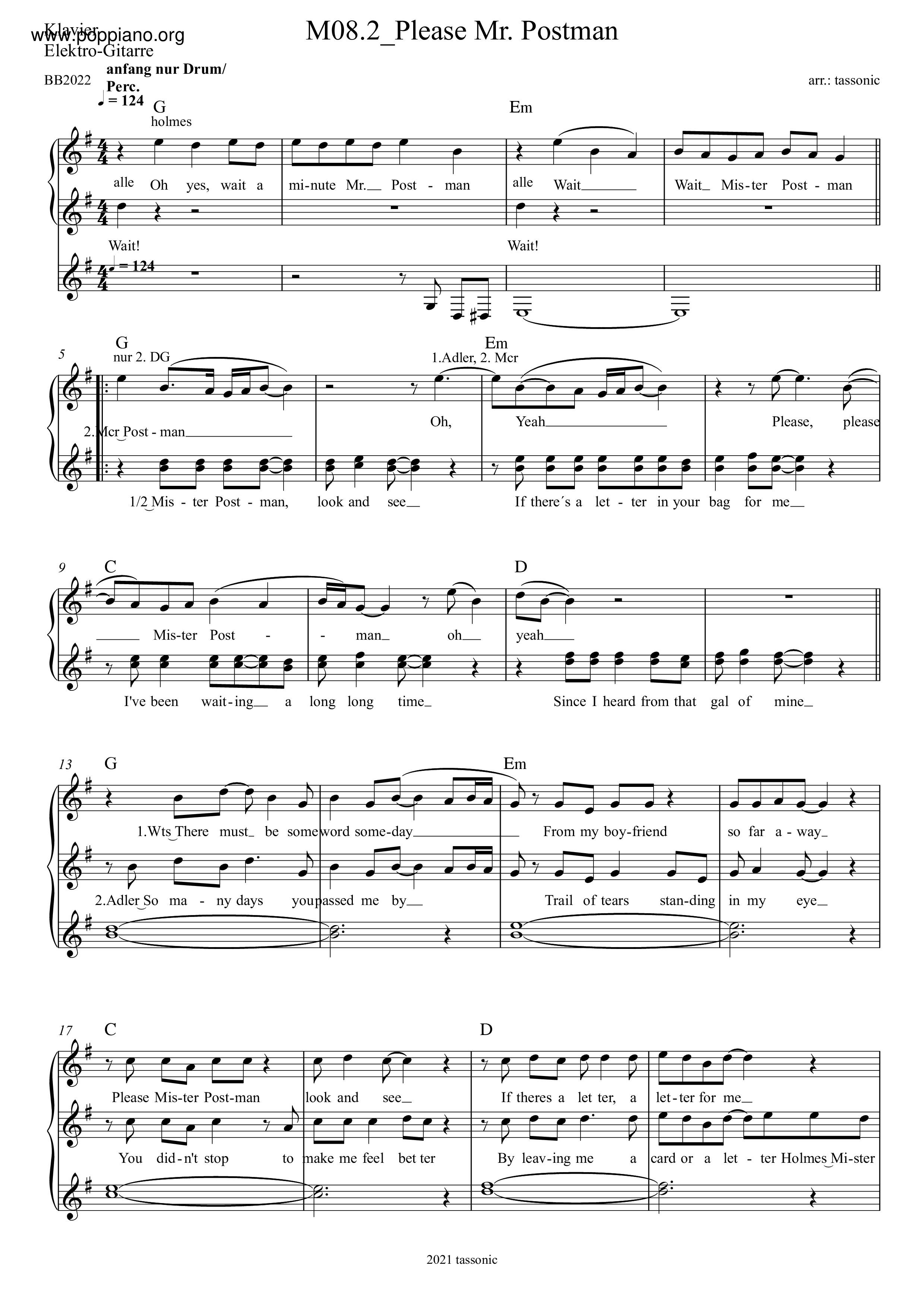 ☆カーペンターズ - プリーズ・ミスター・ポストマン 악보 ピアノ譜pdf