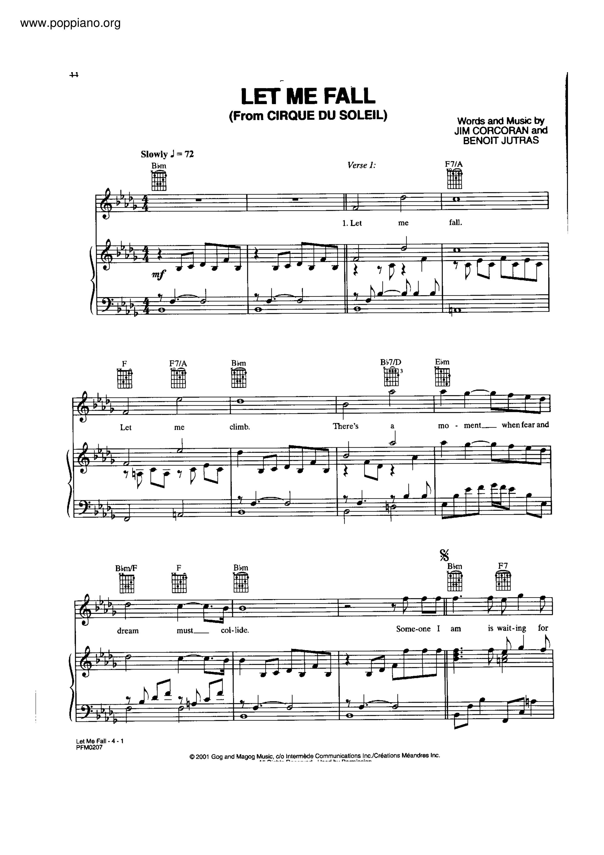 Let Me Fall - from Cirque du Soleilピアノ譜