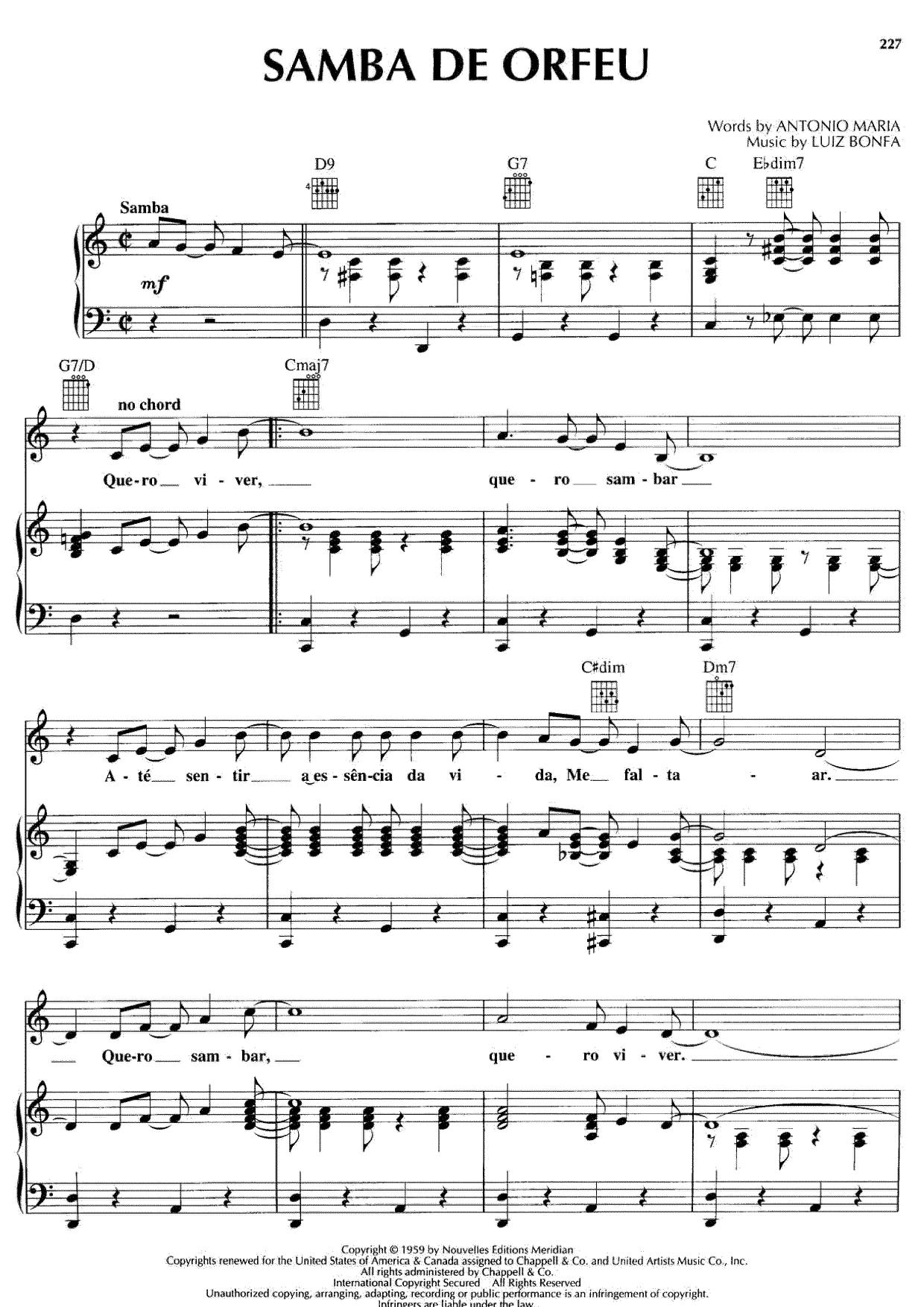 Samba de Orfeuピアノ譜